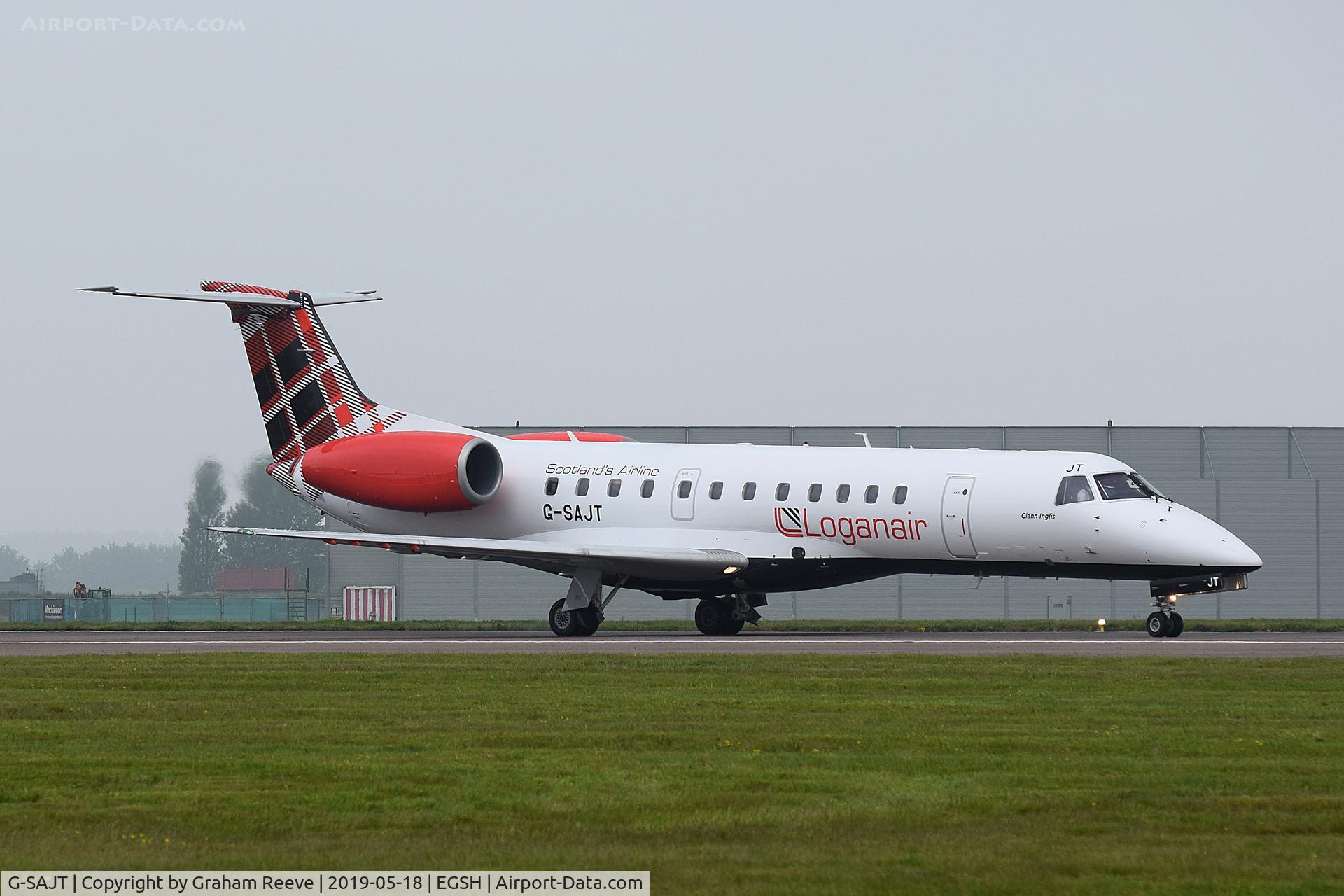 G-SAJT, 2001 Embraer ERJ-135ER (EMB-135ER) C/N 145376, Departing from Norwich.