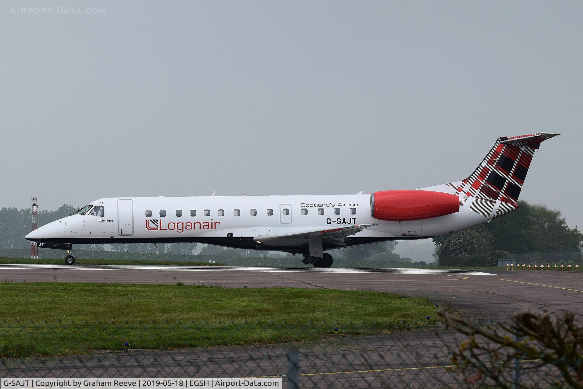 G-SAJT, 2001 Embraer ERJ-135ER (EMB-135ER) C/N 145376, Departing from Norwich.