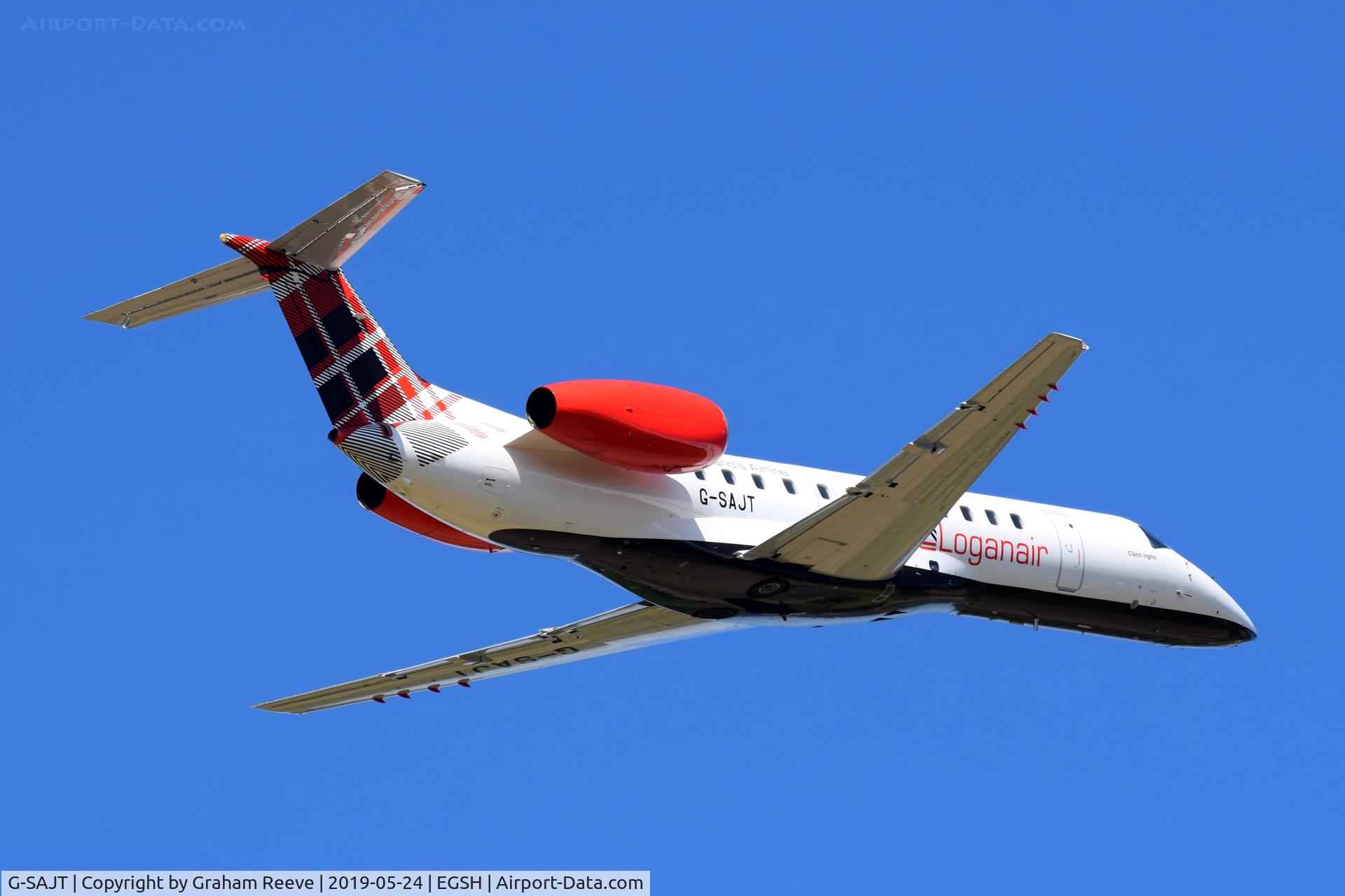 G-SAJT, 2001 Embraer ERJ-135ER (EMB-135ER) C/N 145376, Departing from Norwich.