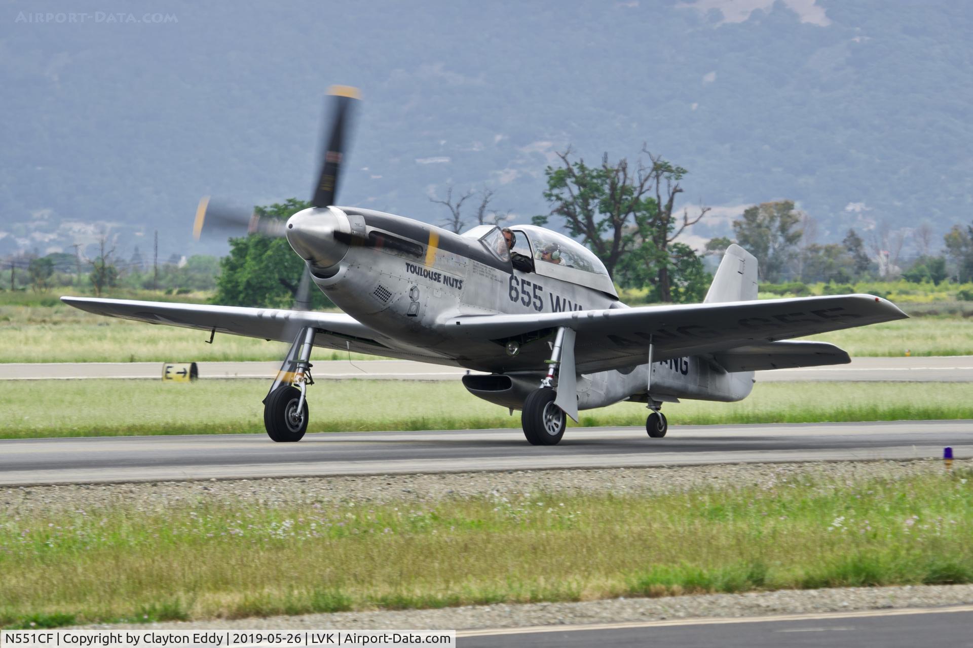 N551CF, 1944 North American TF-51D Mustang C/N 122-44511, Livermore Airport California 2019.