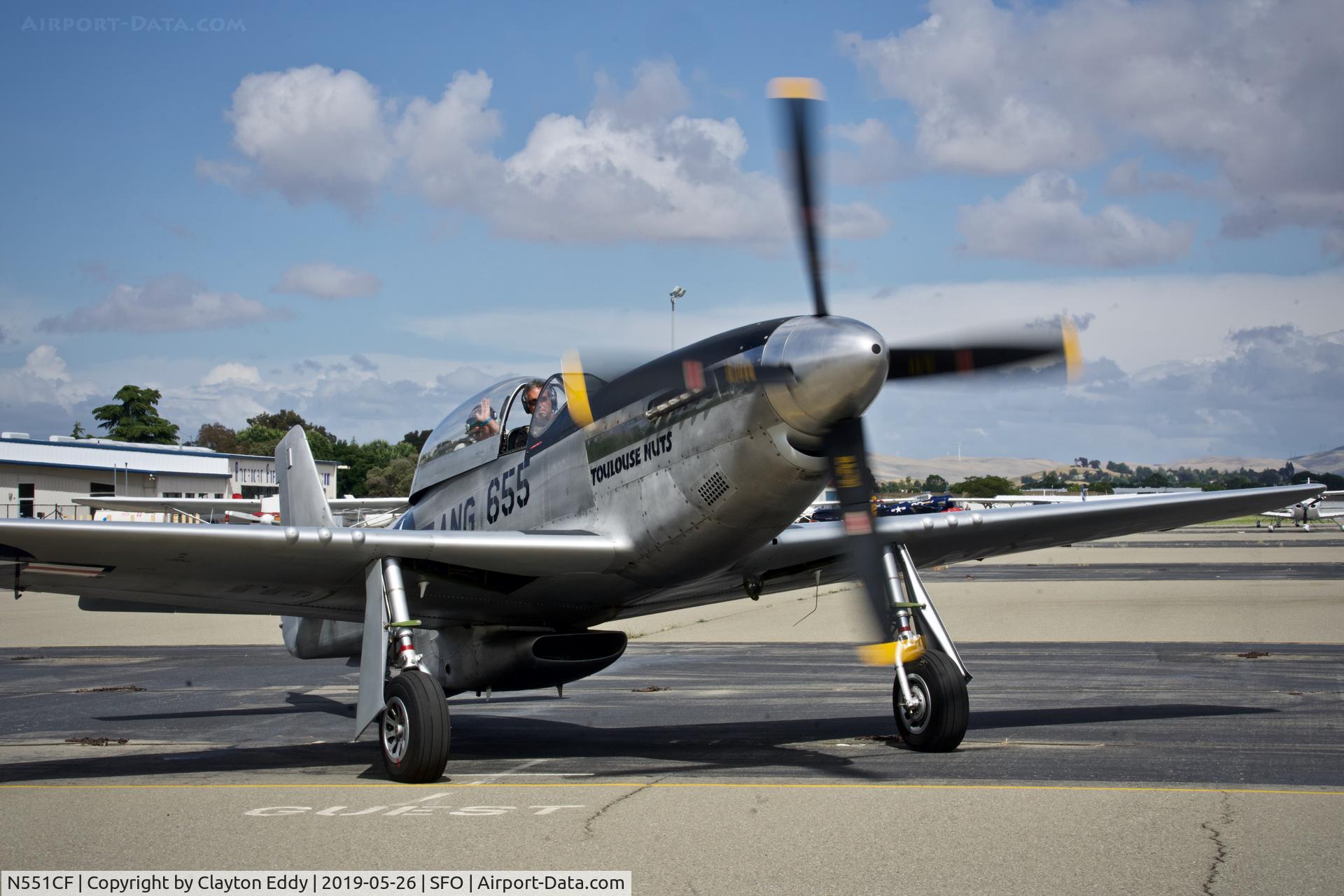 N551CF, 1944 North American TF-51D Mustang C/N 122-44511, Livermore Airport California 2019.