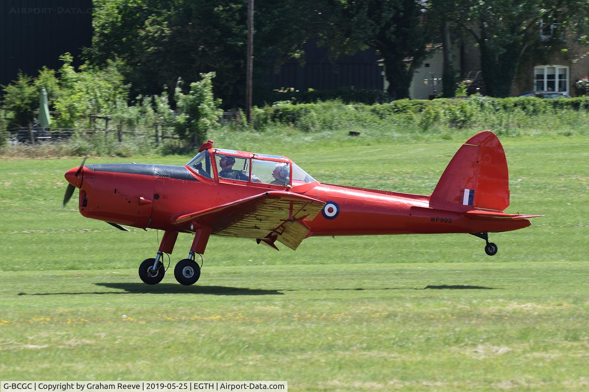G-BCGC, 1952 De Havilland DHC-1 Chipmunk T.10 C/N C1/0776, Departing from Old Warden.