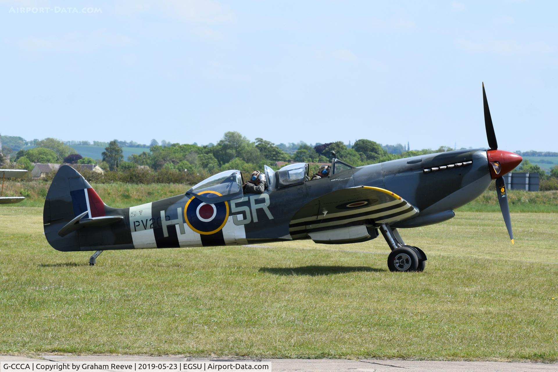 G-CCCA, 1944 Supermarine 509 Spitfire TR.IXc C/N CBAF.9590, Departing from Duxford.