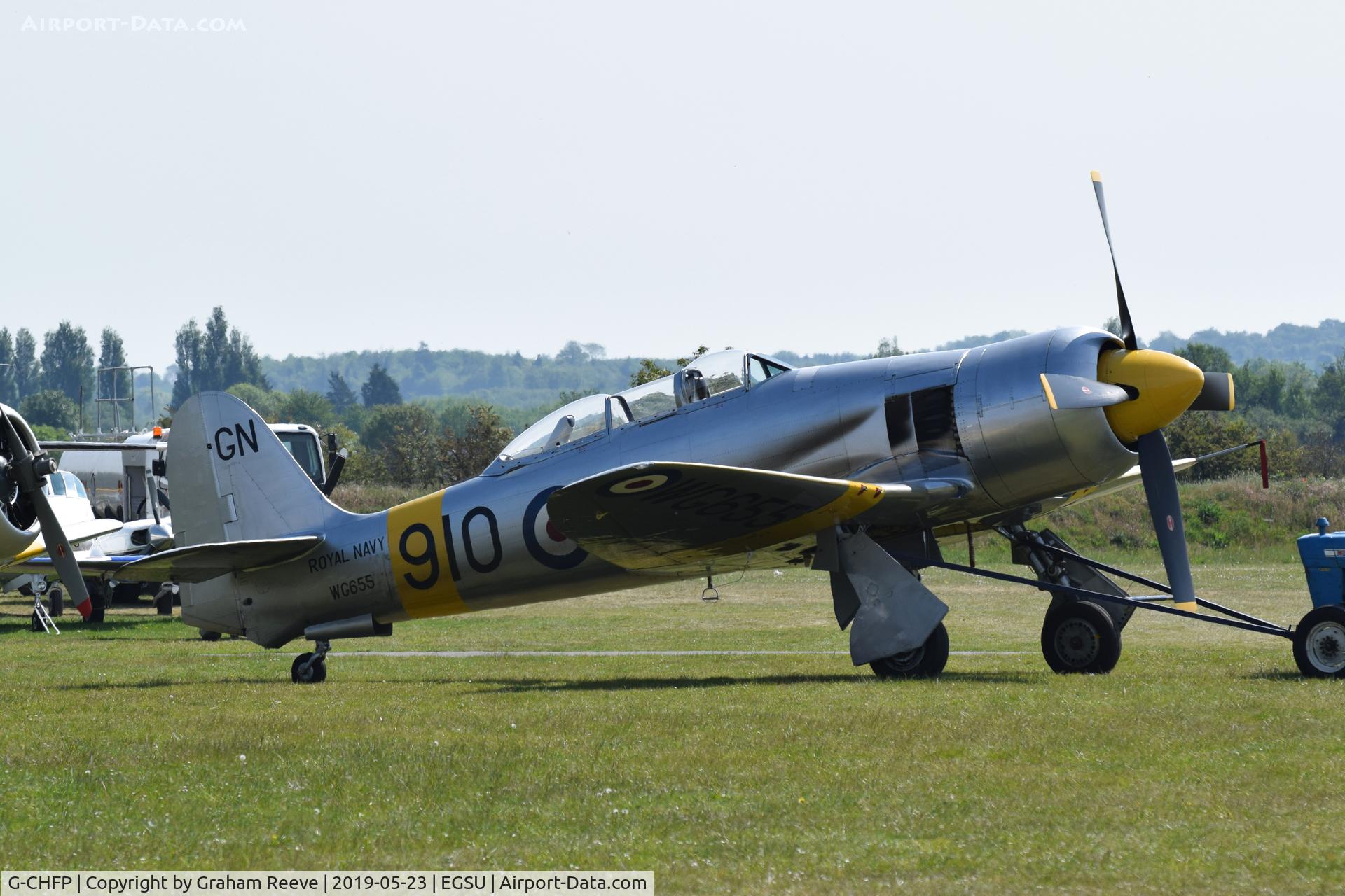 G-CHFP, 1952 Hawker Sea Fury T.20 C/N 41H/636070, Under tow at Duxford.