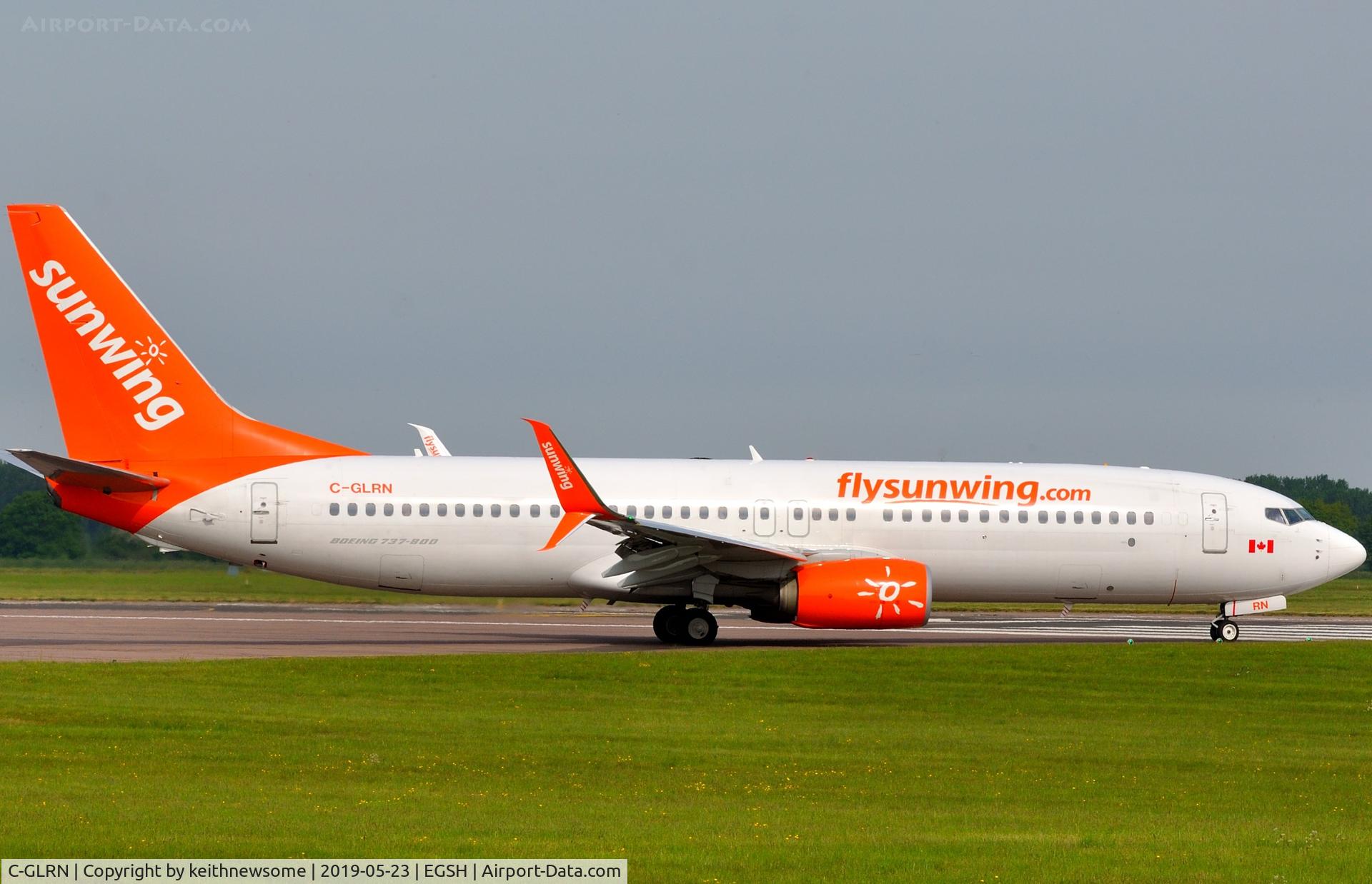 C-GLRN, 2017 Boeing 737-8SH(W) C/N 41353, Leaving Norwich for Cyprus.