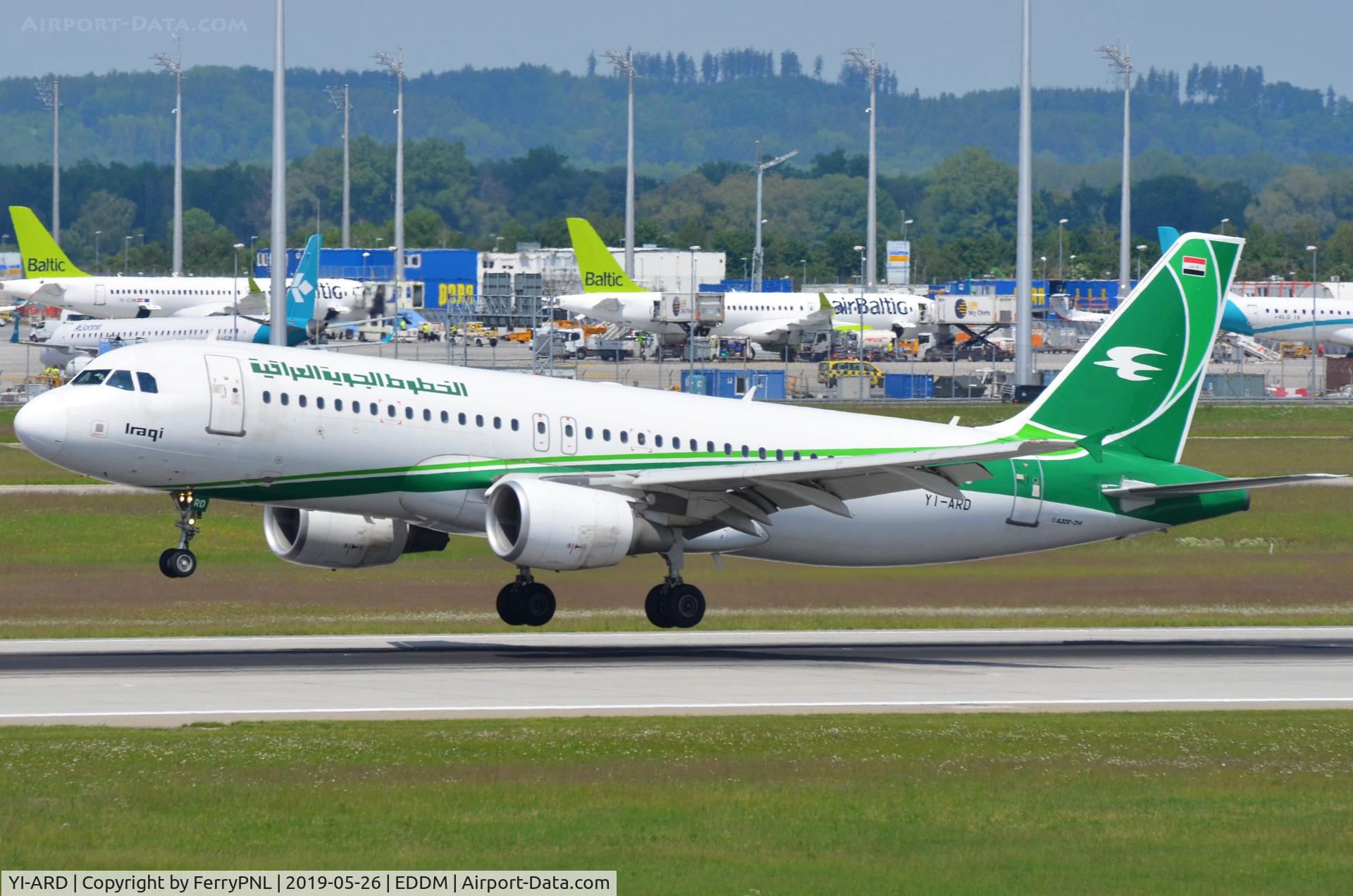 YI-ARD, 2013 Airbus A320-214 C/N 5464, Iraqi Airways A320 about to touch-down in MUC.