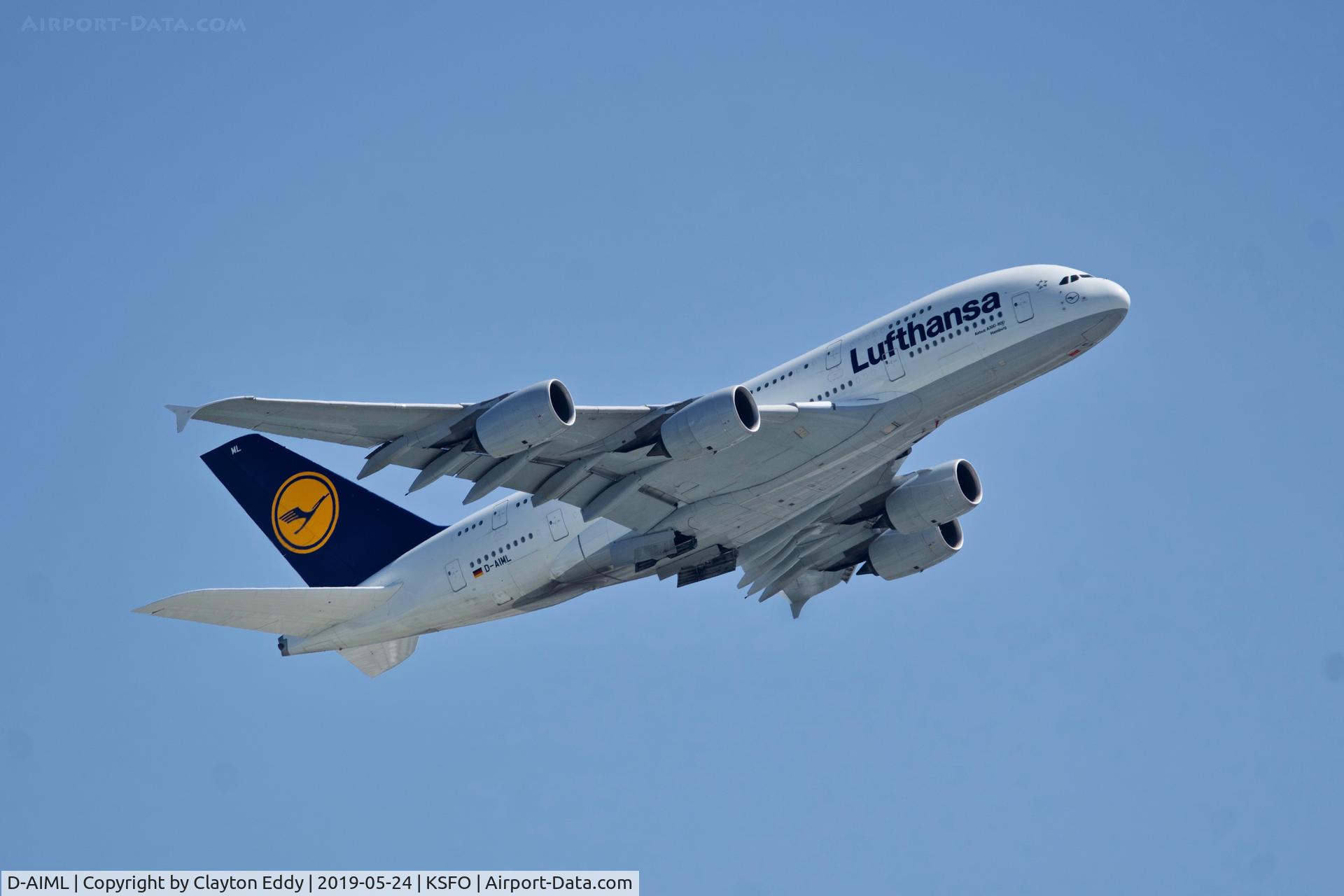 D-AIML, 2013 Airbus A380-841 C/N 149, Departing SFO 2019.