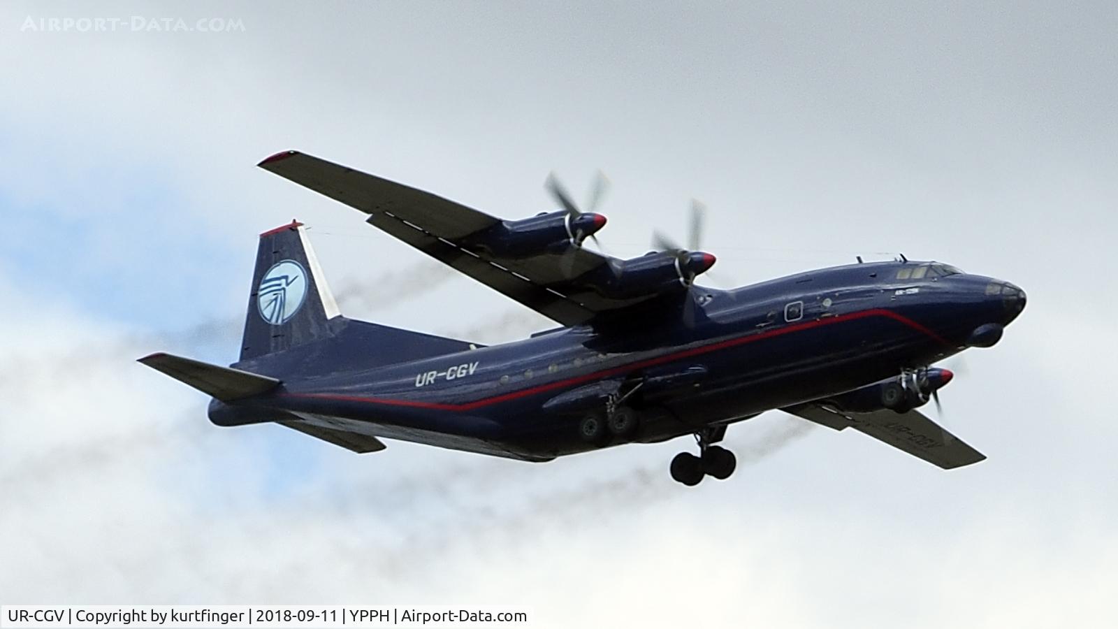 UR-CGV, 1966 Antonov An-12BP C/N 6344610, Antonov-12BK, Ukranian Air Alliance UR-CGV. Departed runway 21 YPPH, 11/09/18.