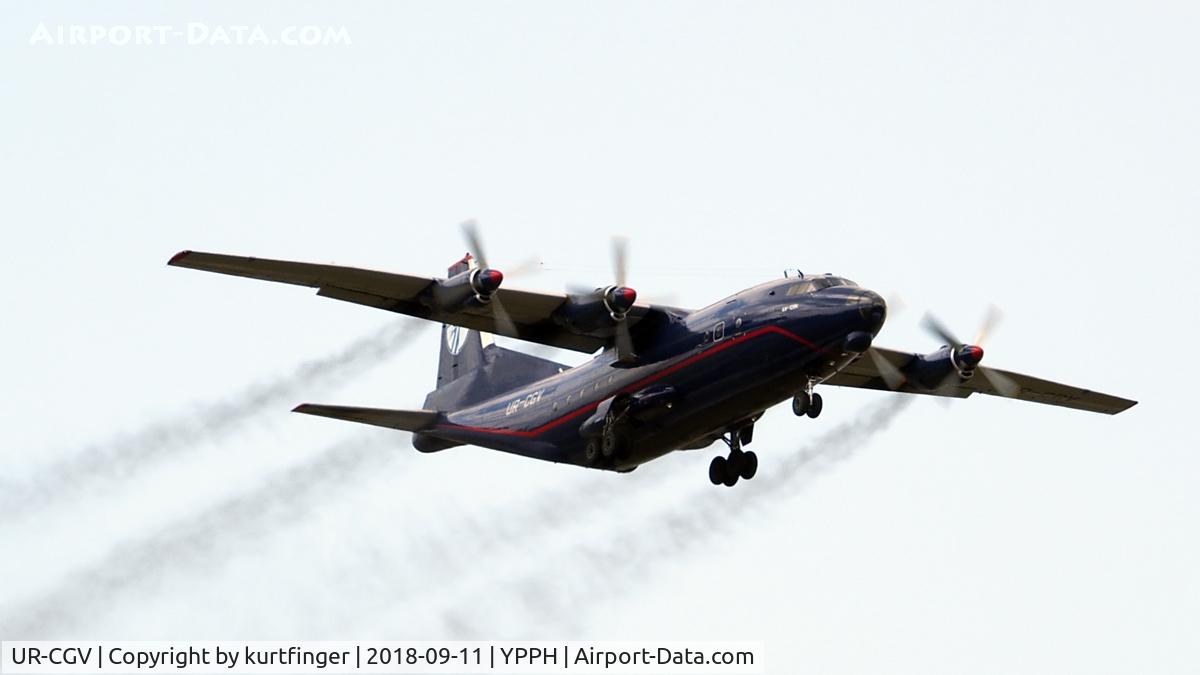UR-CGV, 1966 Antonov An-12BP C/N 6344610, Antonov-12BK, Ukranian Air Alliance UR-CGV. Departed runway 21, YPPH. 11/09/18.