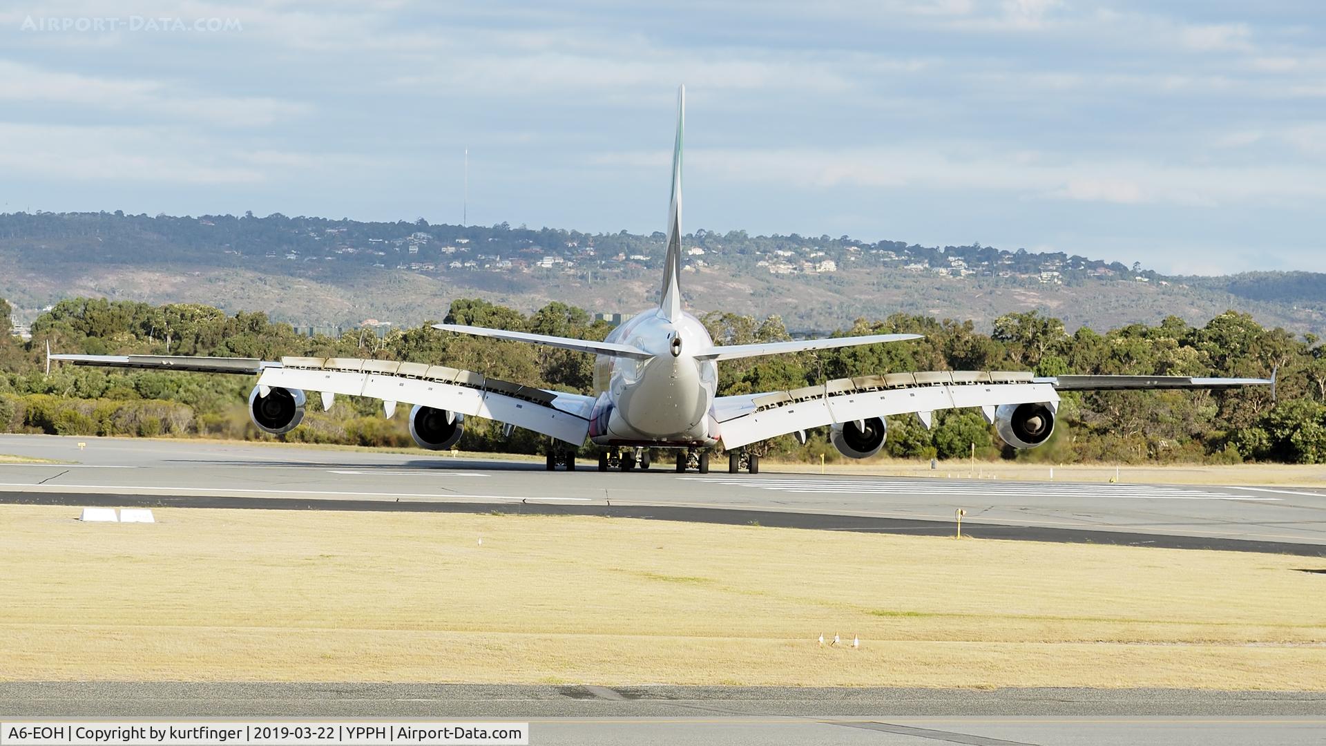A6-EOH, 2014 Airbus A380-861 C/N 174, Airbus A380-388. Emirates A6-EOH, heading for the terminals, YPPH 22/03/19.