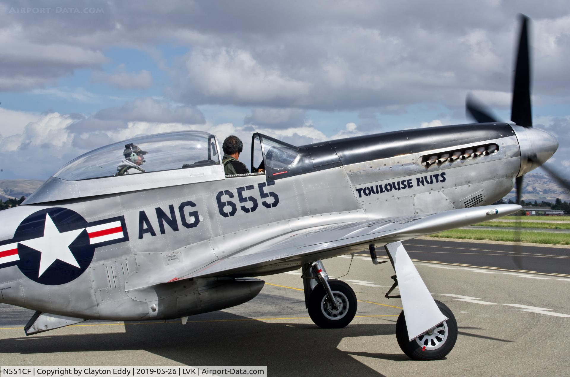 N551CF, 1944 North American TF-51D Mustang C/N 122-44511, Livermore Airport California 2019.