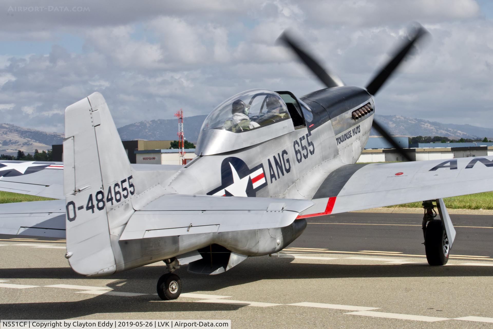 N551CF, 1944 North American TF-51D Mustang C/N 122-44511, Livermore Airport California 2019.