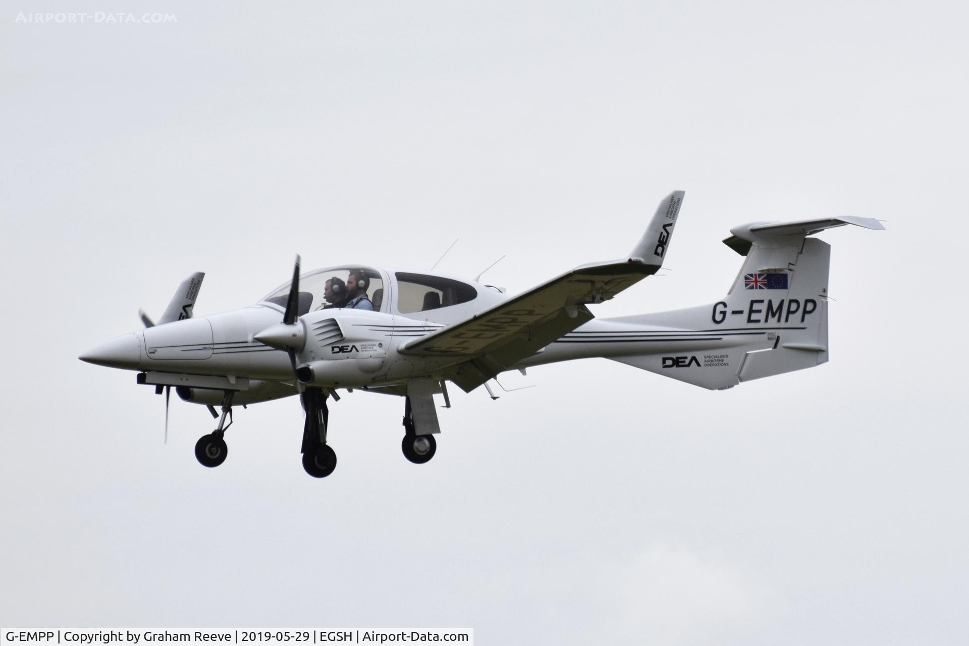 G-EMPP, 2008 Diamond DA-42MPP Guardian Twin Star C/N 42-M011, Landing at Norwich.