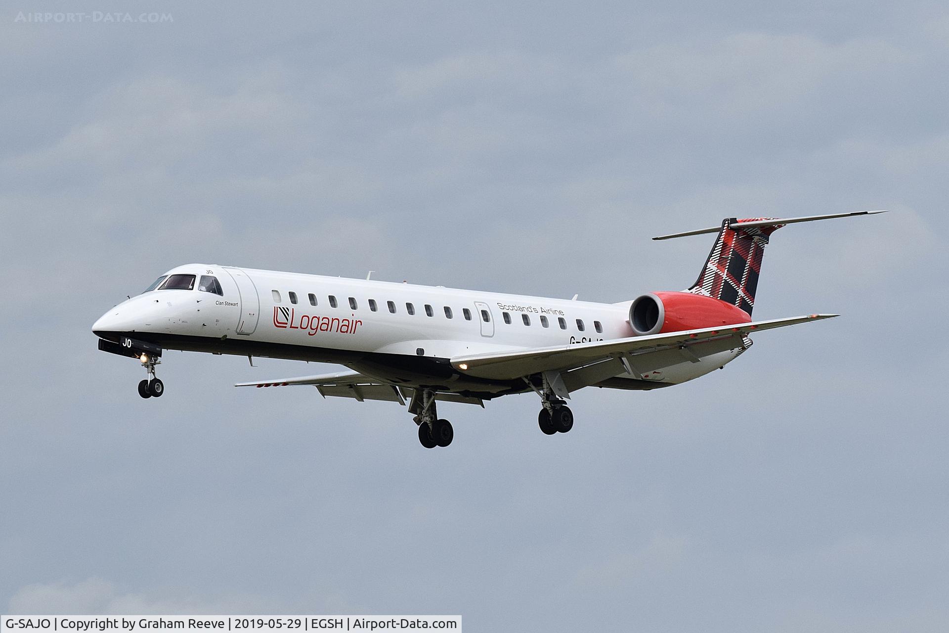 G-SAJO, 2000 Embraer ERJ-145MP (EMB-145MP) C/N 145216, Landing at Norwich.