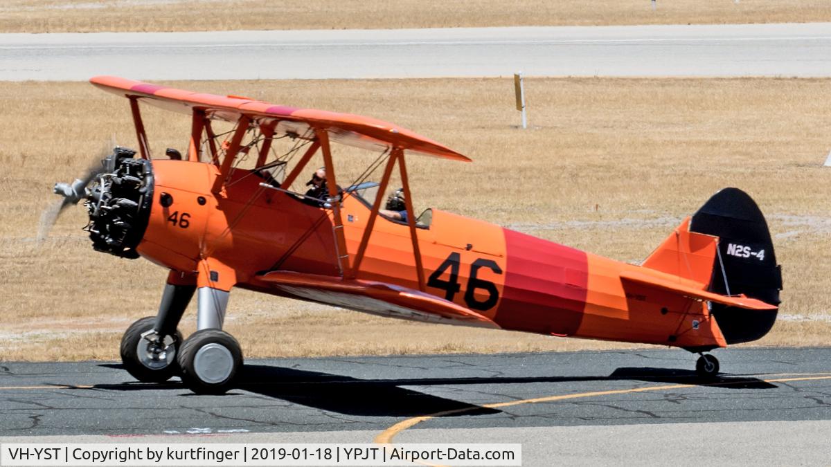 VH-YST, 1942 Boeing A75 C/N 75-5146, StearmanA75 PT-13J-N2S-4. VH-YST YPJT 18/01/19.