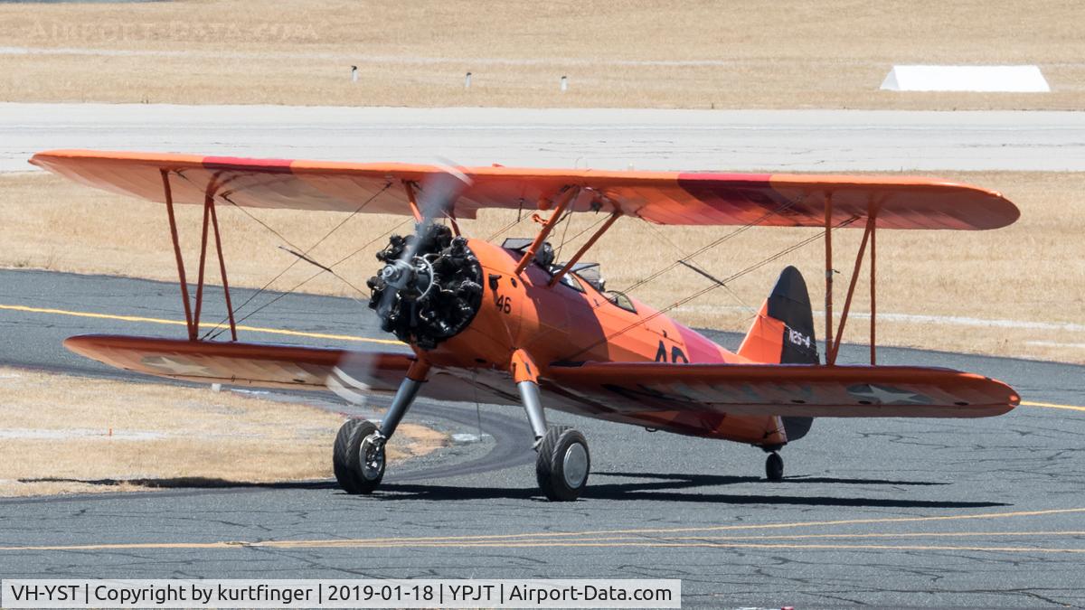 VH-YST, 1942 Boeing A75 C/N 75-5146, StearmanA75 PT-13J-N2S-4. VH-YST YPJT 18/01/19.