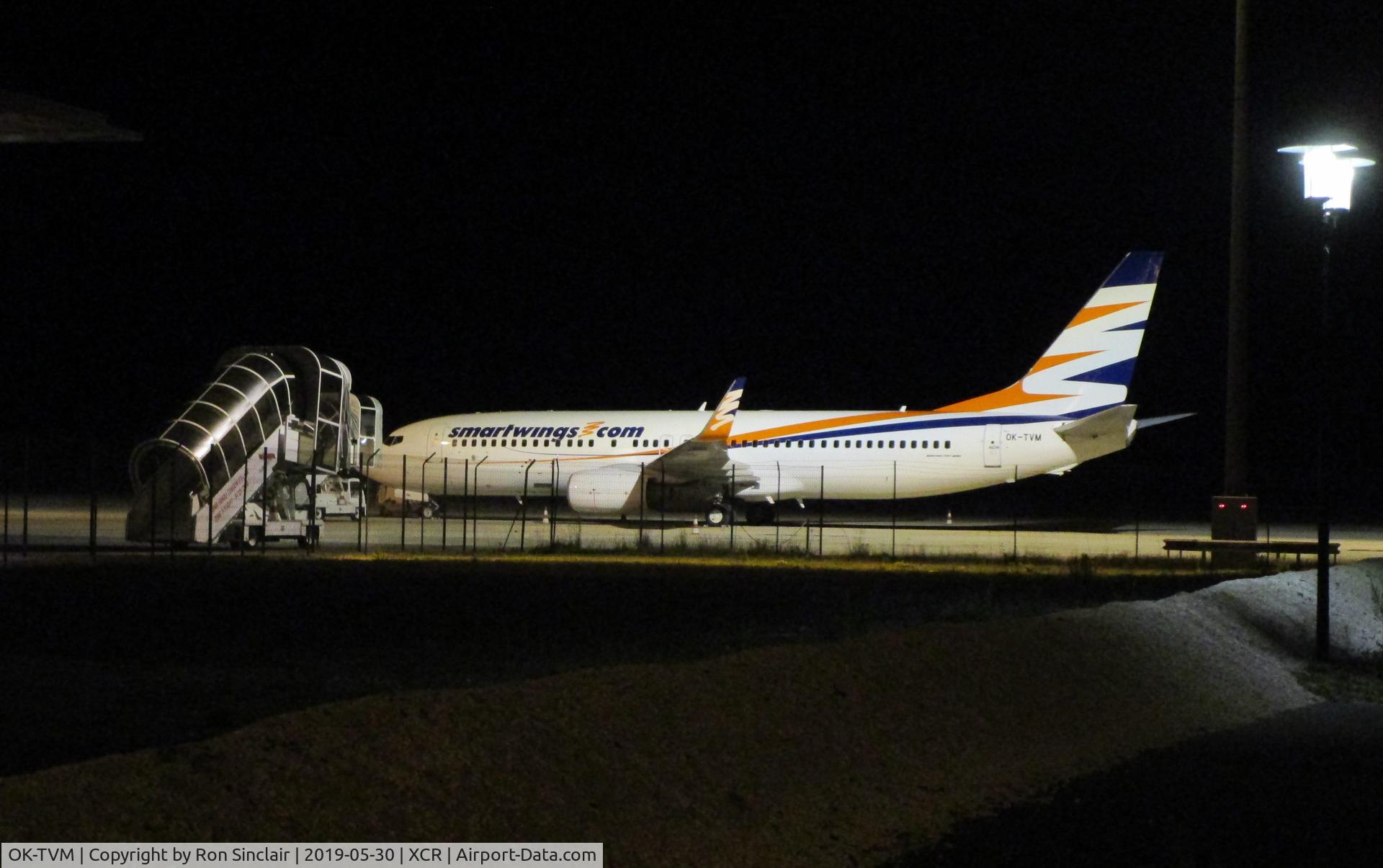 OK-TVM, 2010 Boeing 737-8FN C/N 37077, parked overnight at Vatry for 06h15 flight to Funchal on 30 May 2019