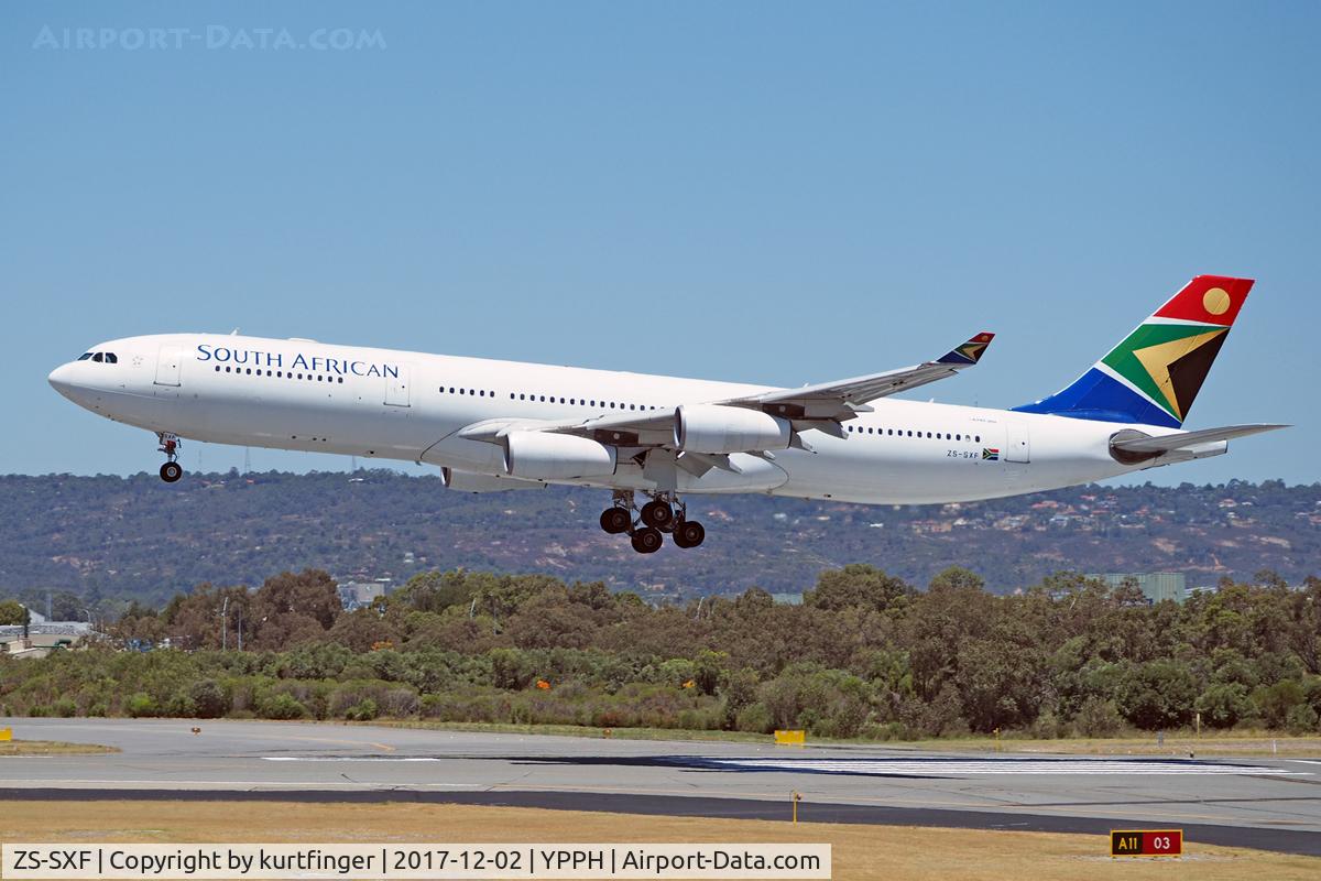 ZS-SXF, 2005 Airbus A340-313E C/N 651, Airbus A340-313. South African Airways ZS-SXF, final runway 03 YPPH 2/12/17.