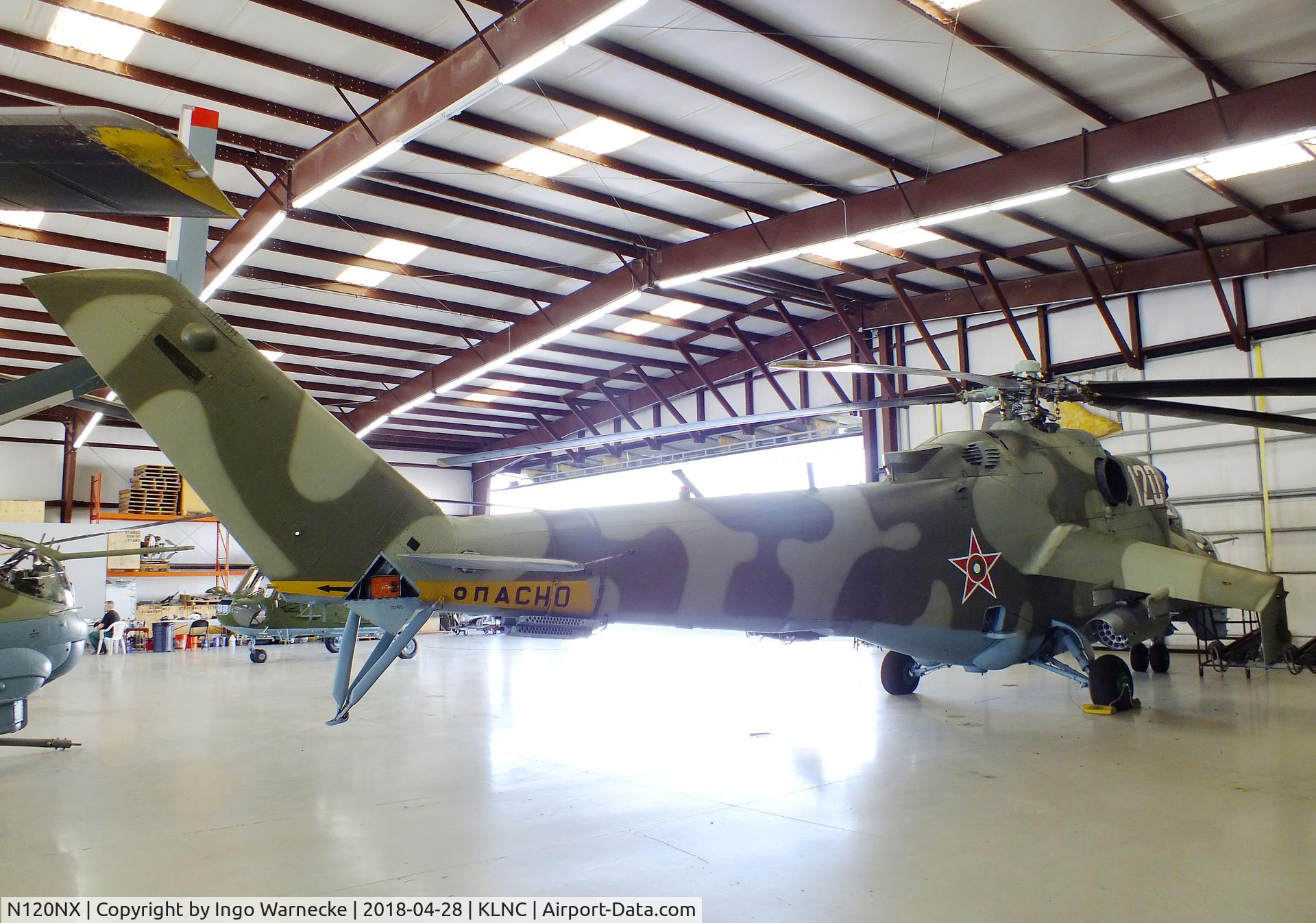 N120NX, Mil Mi-24D C/N 110155, Mil Mi-24D HIND-D in a hangar of the former Cold War Air Museum at Lancaster Regional Airport, Dallas County TX