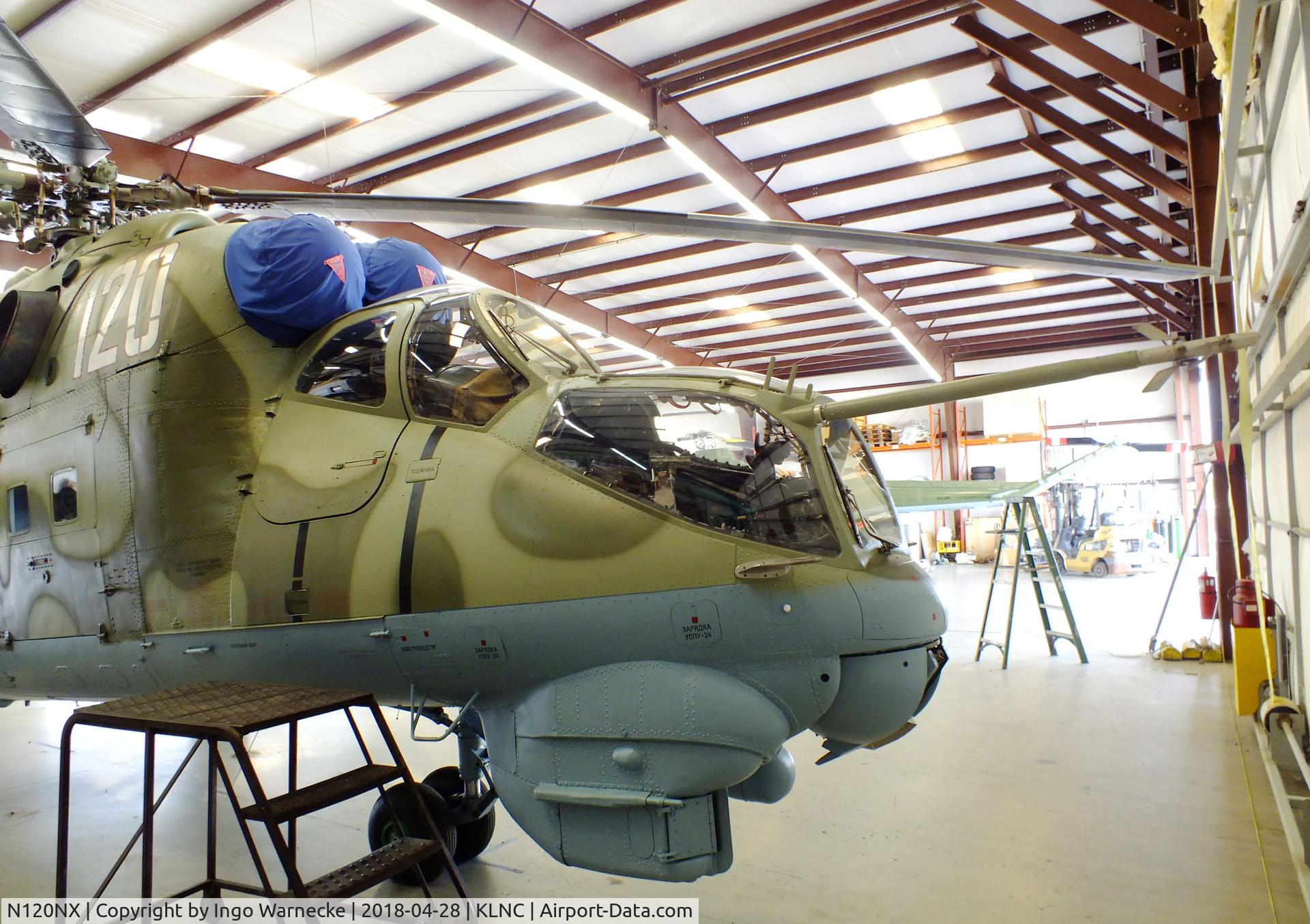 N120NX, Mil Mi-24D C/N 110155, Mil Mi-24D HIND-D in a hangar of the former Cold War Air Museum at Lancaster Regional Airport, Dallas County TX