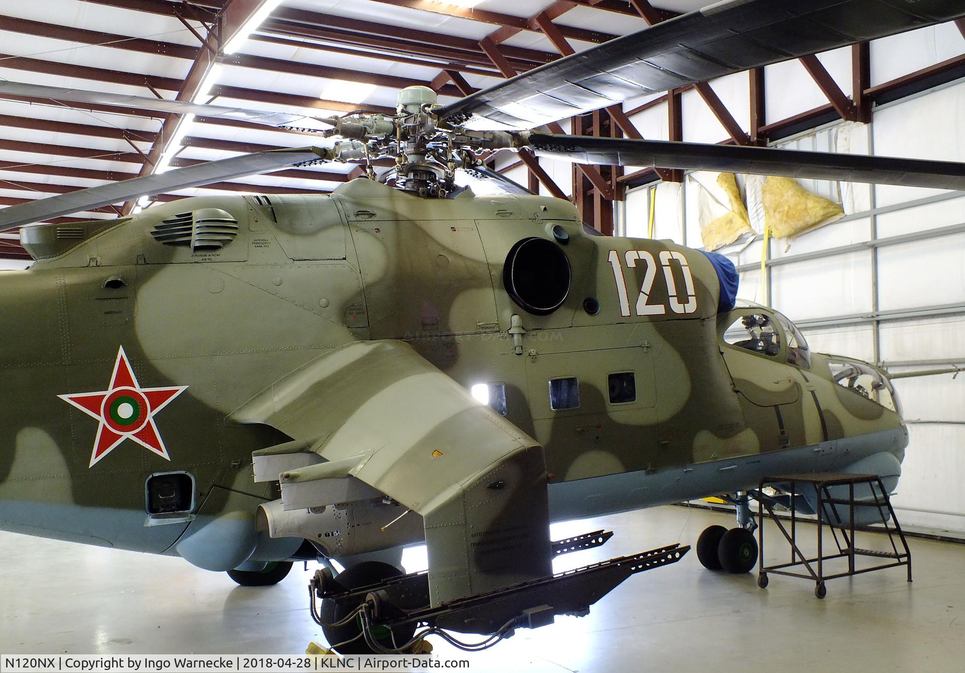 N120NX, Mil Mi-24D C/N 110155, Mil Mi-24D HIND-D in a hangar of the former Cold War Air Museum at Lancaster Regional Airport, Dallas County TX