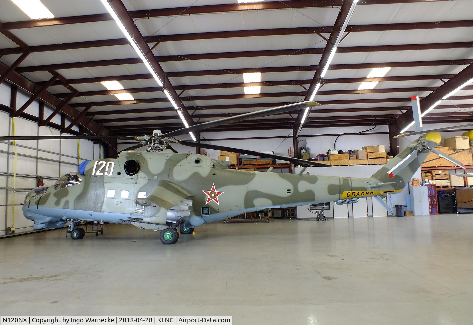 N120NX, Mil Mi-24D C/N 110155, Mil Mi-24D HIND-D in a hangar of the former Cold War Air Museum at Lancaster Regional Airport, Dallas County TX