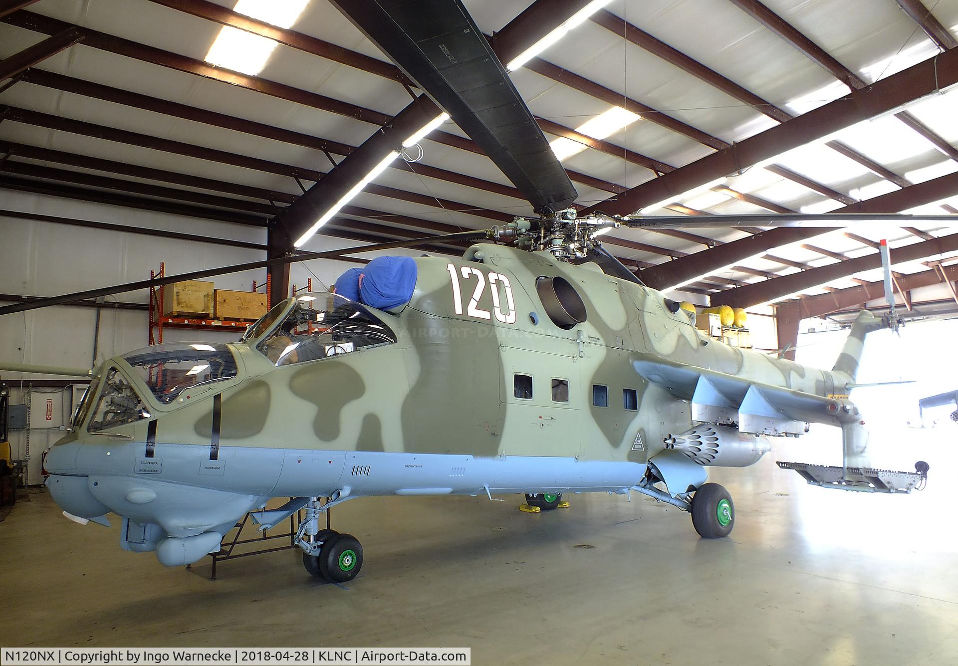 N120NX, Mil Mi-24D C/N 110155, Mil Mi-24D HIND-D in a hangar of the former Cold War Air Museum at Lancaster Regional Airport, Dallas County TX