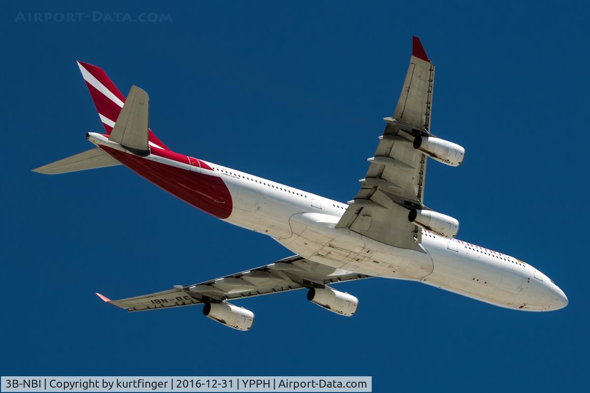3B-NBI, 2006 Airbus A340-313X C/N 793, Airbus A340-313. Air Mauritius 3B-NBI, departed YPPH and heading for the Indian Ocean 31/12/16.