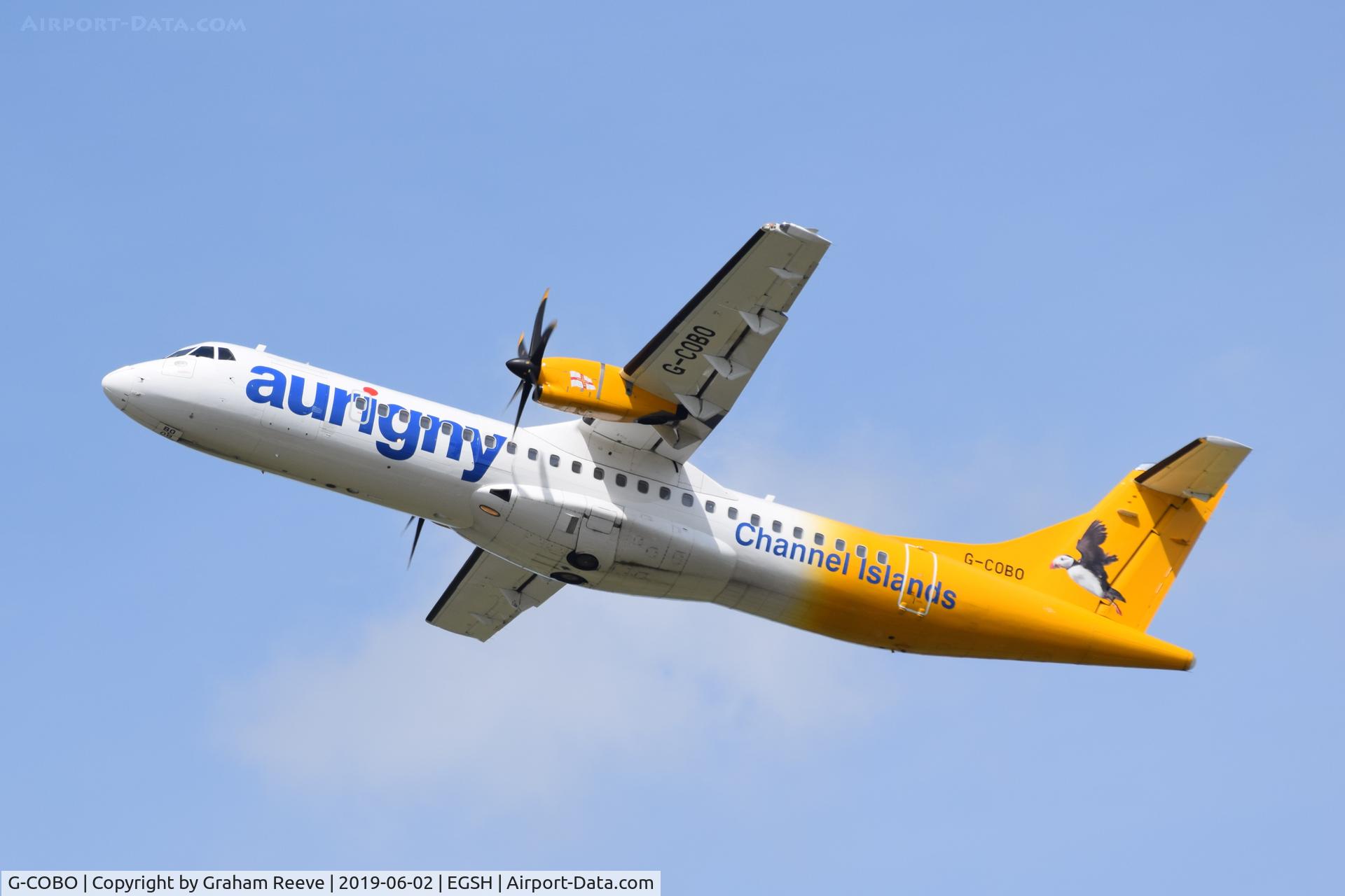 G-COBO, 2008 ATR 72-212A C/N 852, Departing from Norwich.