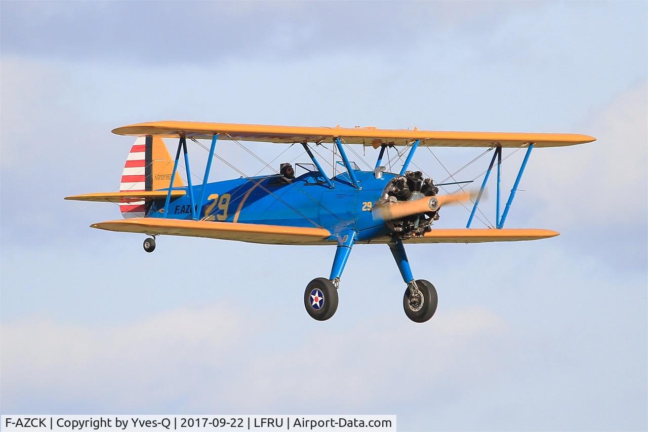 F-AZCK, 1941 Boeing A75N1 (PT-17) C/N 75-1653, Boeing A75N1, On final rwy 23, Morlaix-Ploujean airport (LFRU-MXN) air show 2017