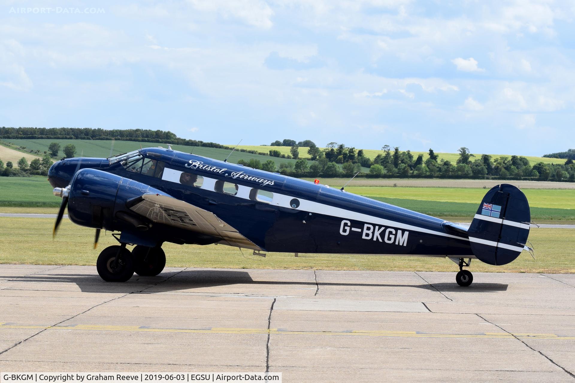G-BKGM, 1952 Beech Mk.3NM Expeditor C/N A-853/CA-203, Departing from Duxford.
