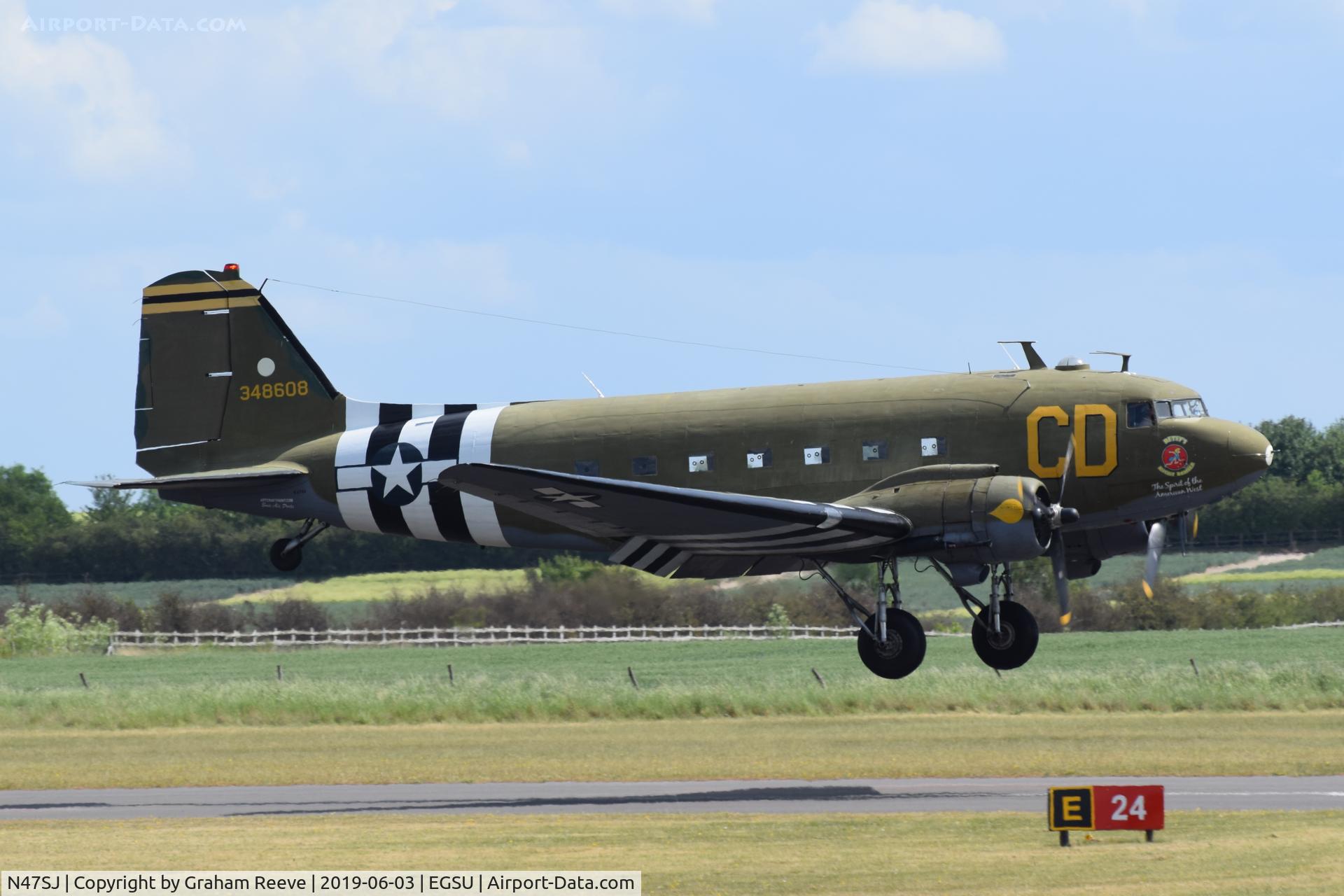 N47SJ, 1943 Douglas DC3C-R (C-47B-5-DK) C/N 14423, Landing at Duxford.
