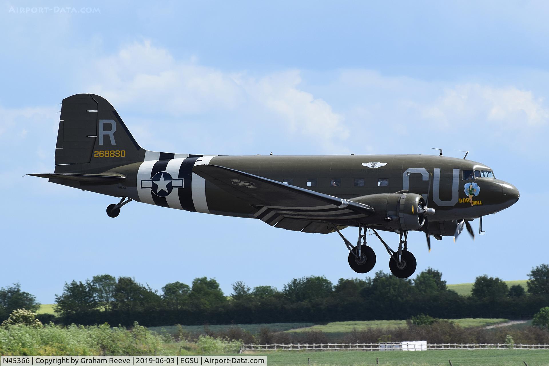 N45366, 1943 Douglas C-53D-DO Skytrooper (DC-3A) C/N 11757, Landing at Duxford.
