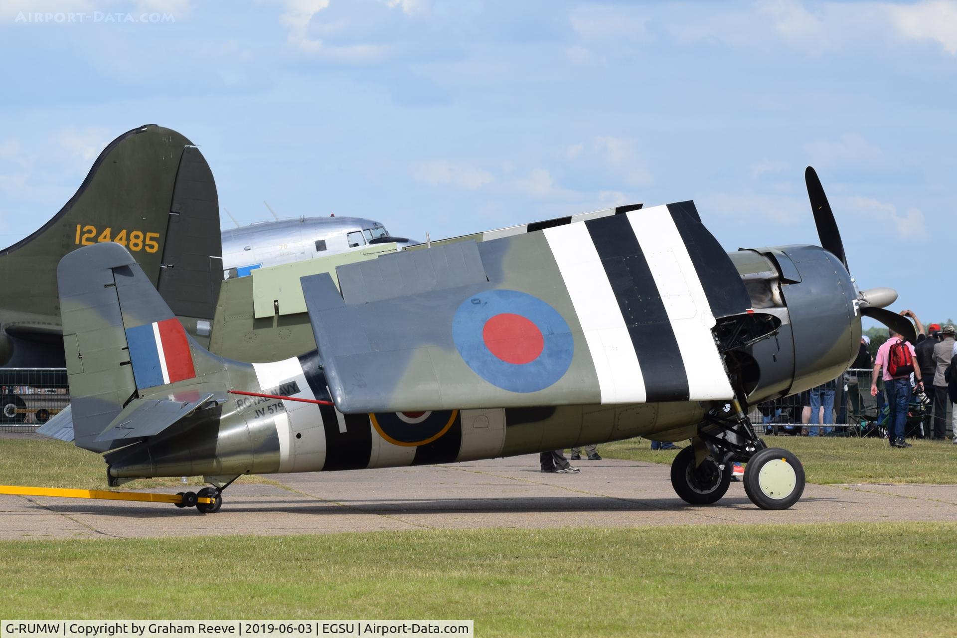 G-RUMW, 1944 General Motors (Grumman) FM-2 Wildcat C/N 5765, Under tow at Duxford.