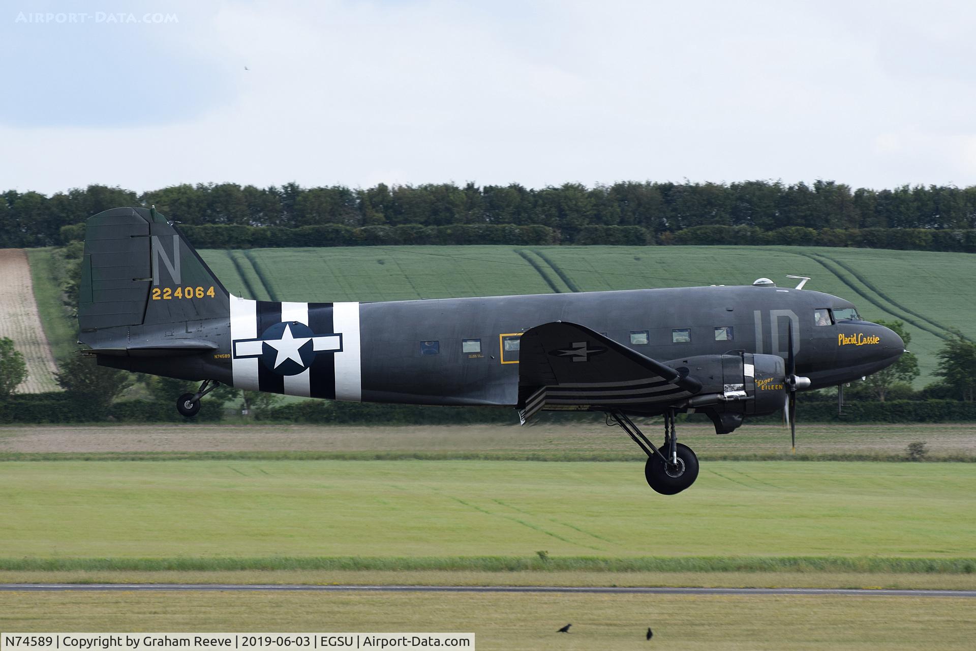 N74589, 1943 Douglas DC3C-S1C3G (C-47A) C/N 9926, Landing at Duxford.