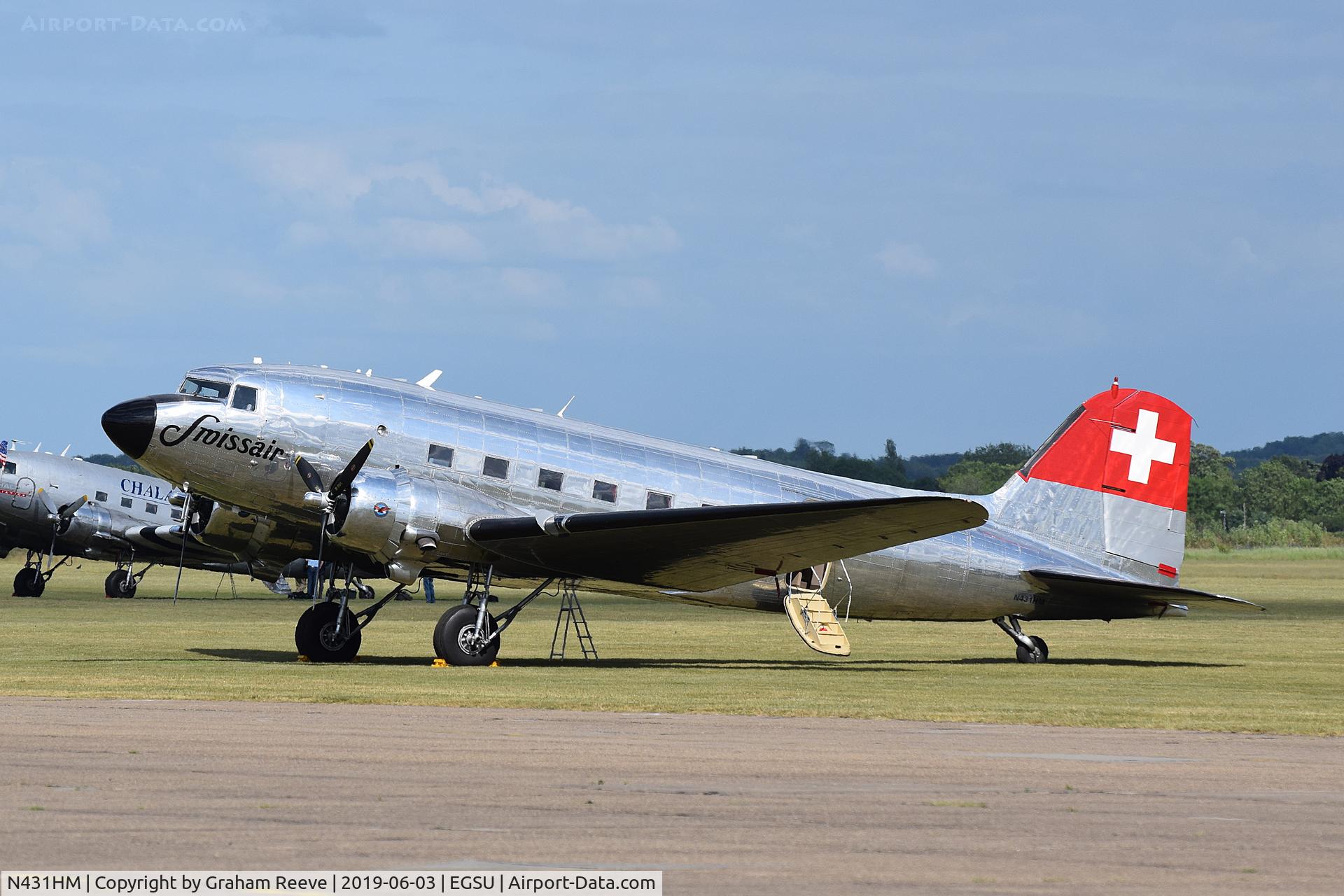 N431HM, 1943 Douglas DC-3C-S1C3G (C-47A) C/N 9995, Parked at Duxford.