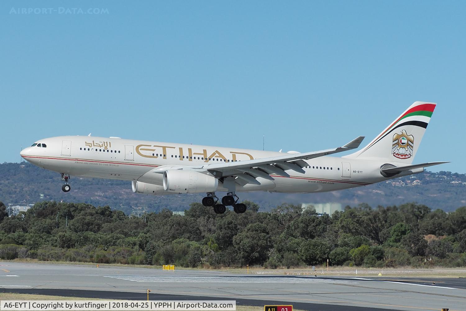 A6-EYT, 2013 Airbus A330-243 C/N 1486, Airbus A330-243. Etihad A6-EYT, runway 03 YPPH 25/04/18.