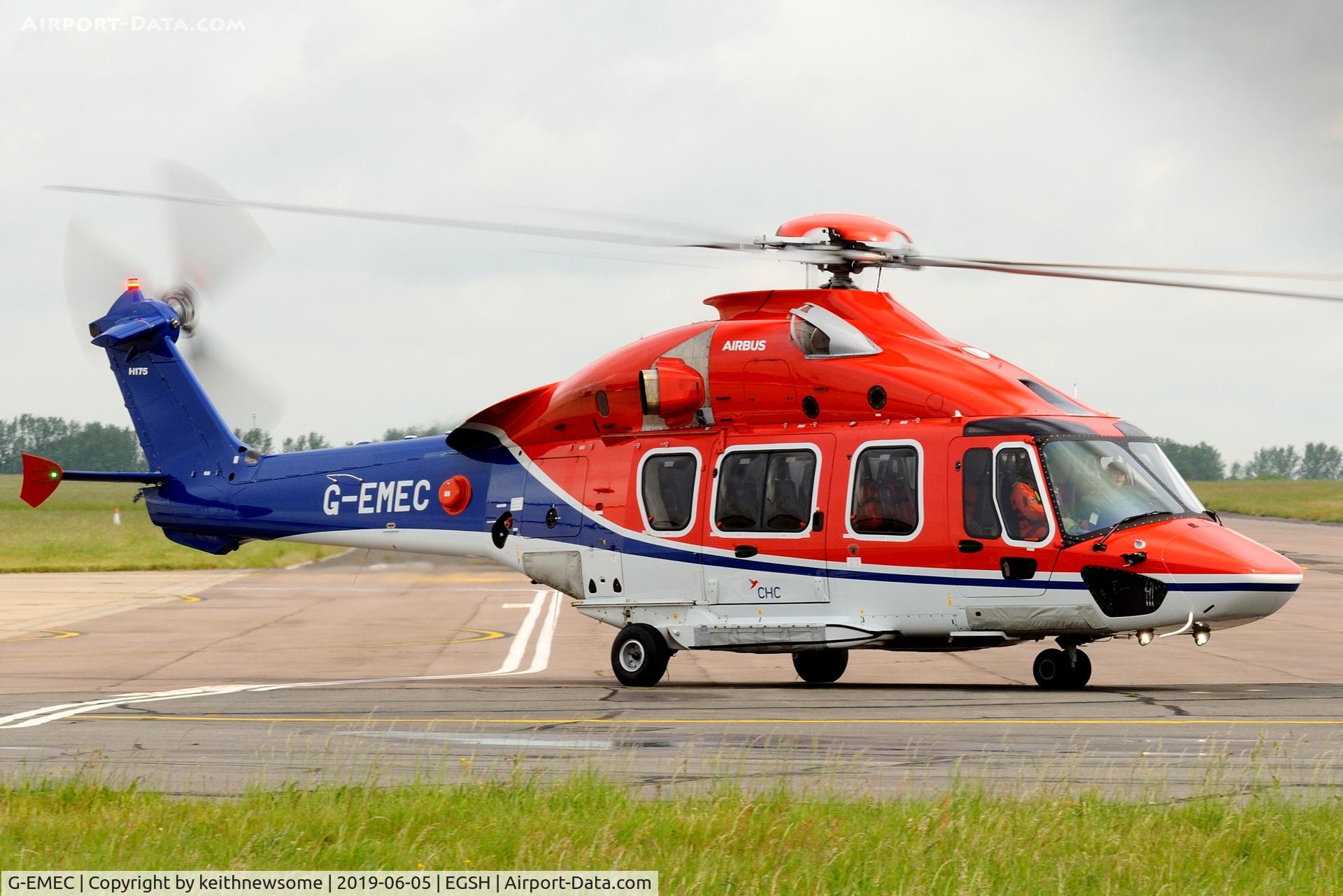 G-EMEC, 2018 Airbus Helicopters EC-175B C/N 5031, Leaving Norwich for Aberdeen.