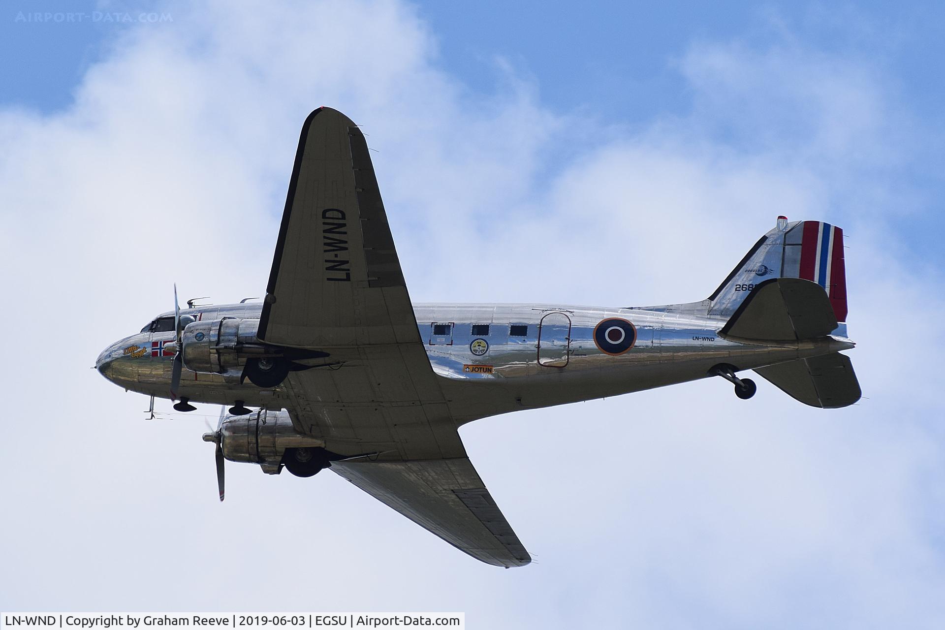 LN-WND, 1943 Douglas C-53D-DO Skytrooper (DC-3A) C/N 11750, Part of a 12 aircraft fly past.
