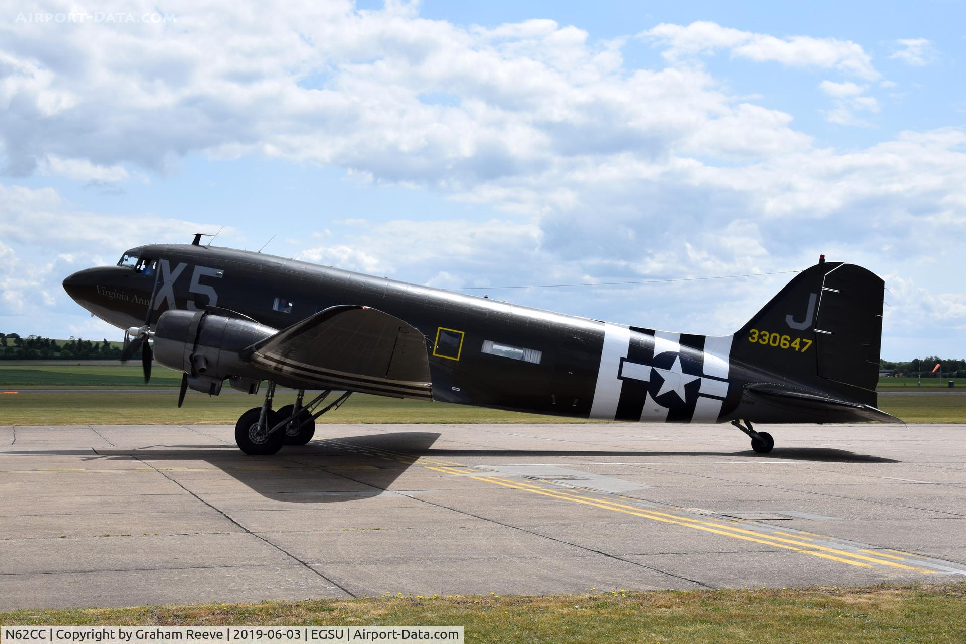 N62CC, 1943 Douglas DC-3C (C-47A-DL) C/N 13798, Departing from Duxford.