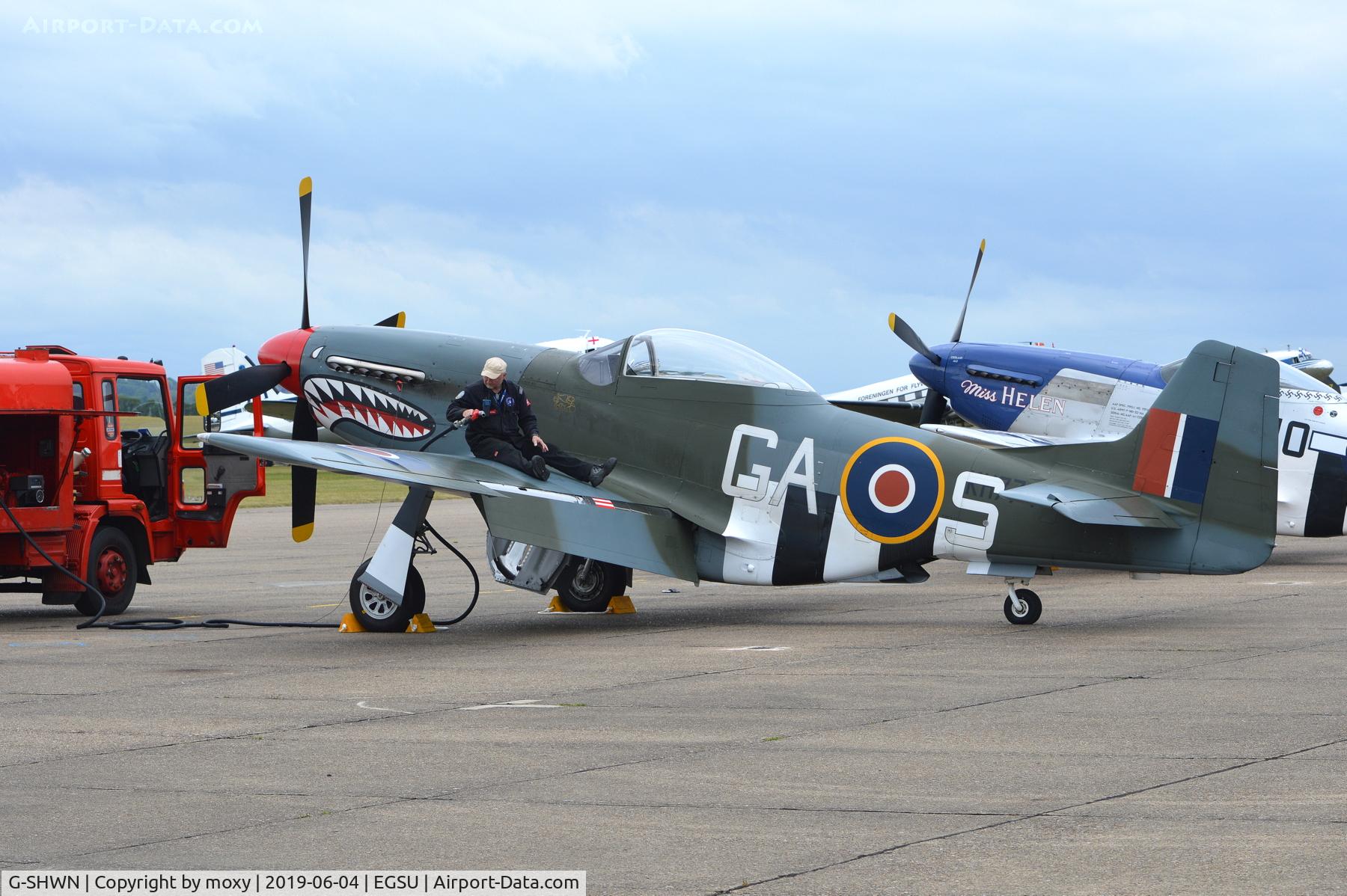 G-SHWN, 1944 North American P-51D Mustang C/N 122-40417, North American P-51D Mustang refuelling at Duxford.