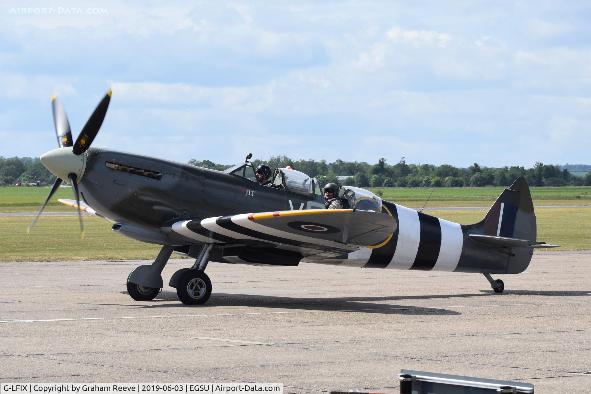 G-LFIX, 1944 Supermarine 509 Spitfire LF.IX (T.IX) C/N CBAF.8463, Departing from Duxford.