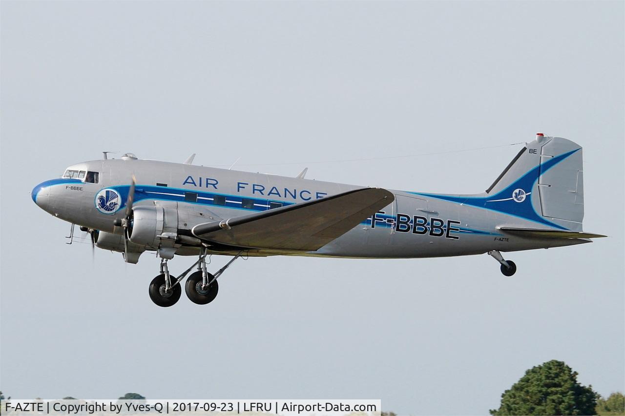F-AZTE, 1943 Douglas C-47A-1-DL  Skytrain C/N 9172, Douglas C-47A Skytrain, Take off rwy 23, Morlaix-Ploujean airport (LFRU-MXN) Air show 2017