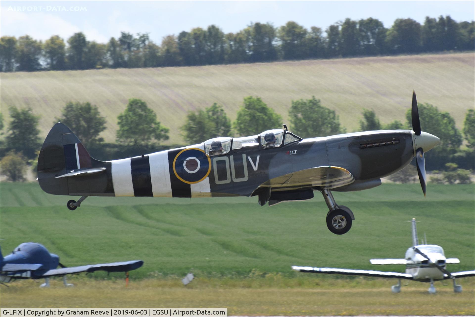 G-LFIX, 1944 Supermarine 509 Spitfire LF.IX (T.IX) C/N CBAF.8463, Departing from Duxford.
