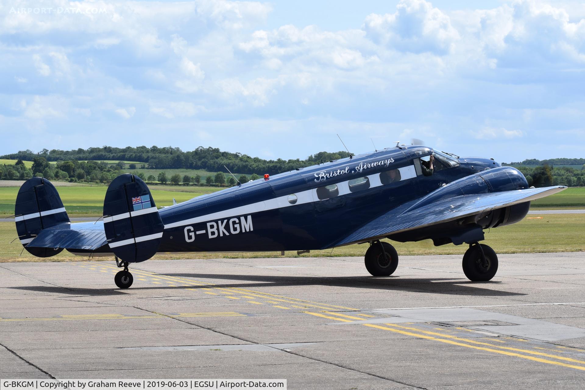 G-BKGM, 1952 Beech Mk.3NM Expeditor C/N A-853/CA-203, Departing from Duxford.