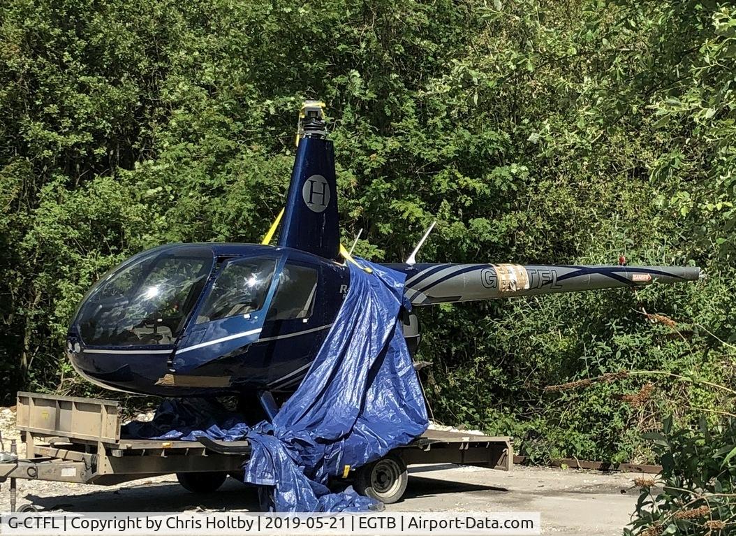 G-CTFL, 2008 Robinson R44 Raven I C/N 1912, Following a collision with another R44 (G-HYND) at Cumbernauld on 5.5.2018 the wreckage now resides awaiting repair at Booker.