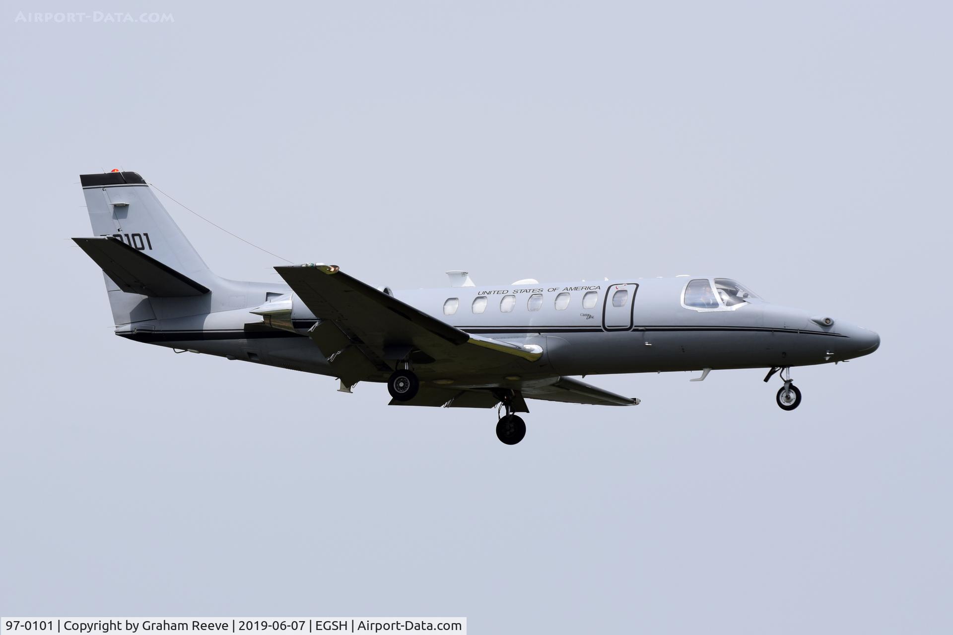 97-0101, 1997 Cessna UC-35A Citation Ultra C/N 560-0452, Landing at Norwich.