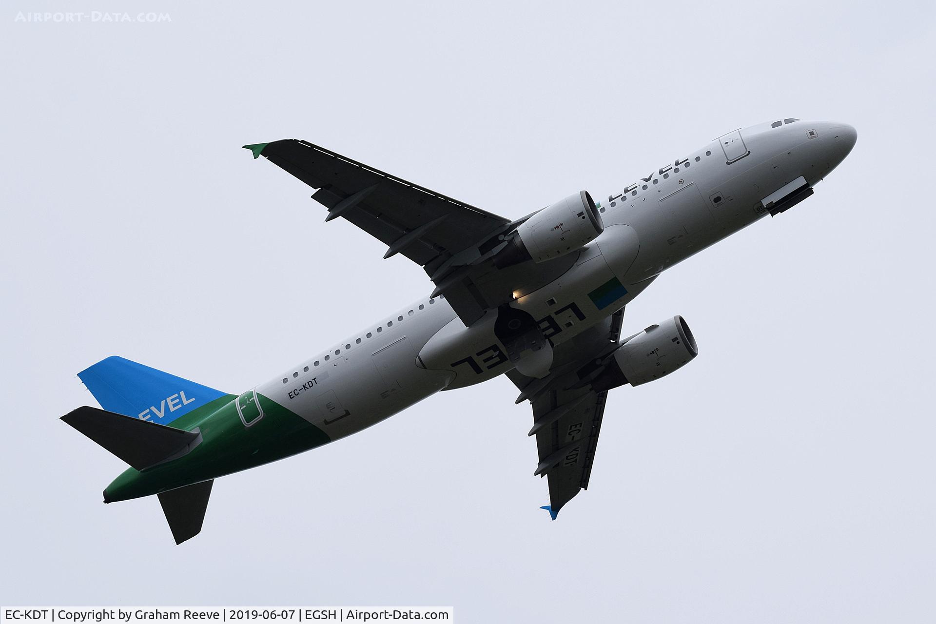 EC-KDT, 2007 Airbus A320-216 C/N 3145, Departing from Norwich after a re-spray.