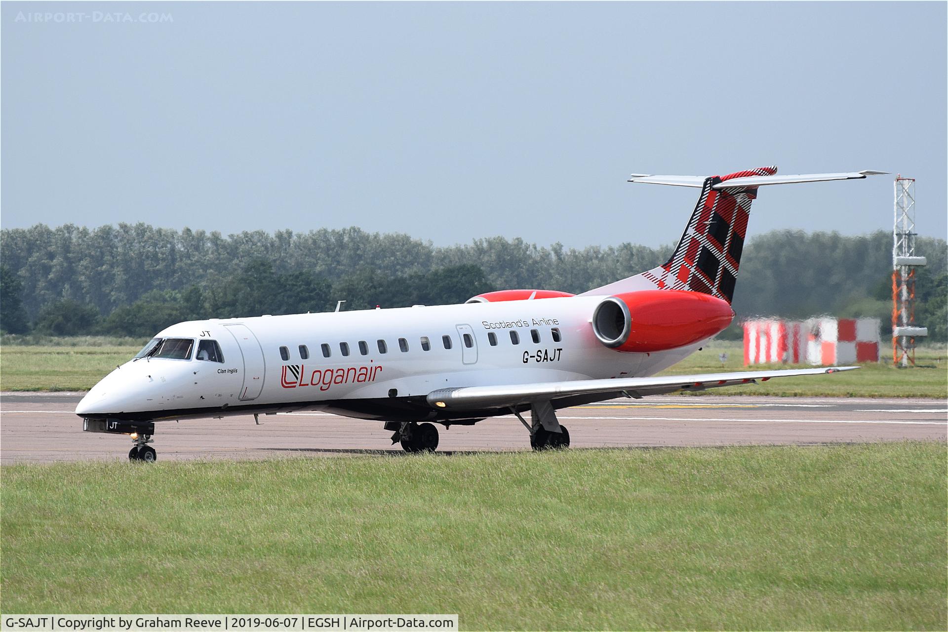 G-SAJT, 2001 Embraer ERJ-135ER (EMB-135ER) C/N 145376, Just landed at Norwich.