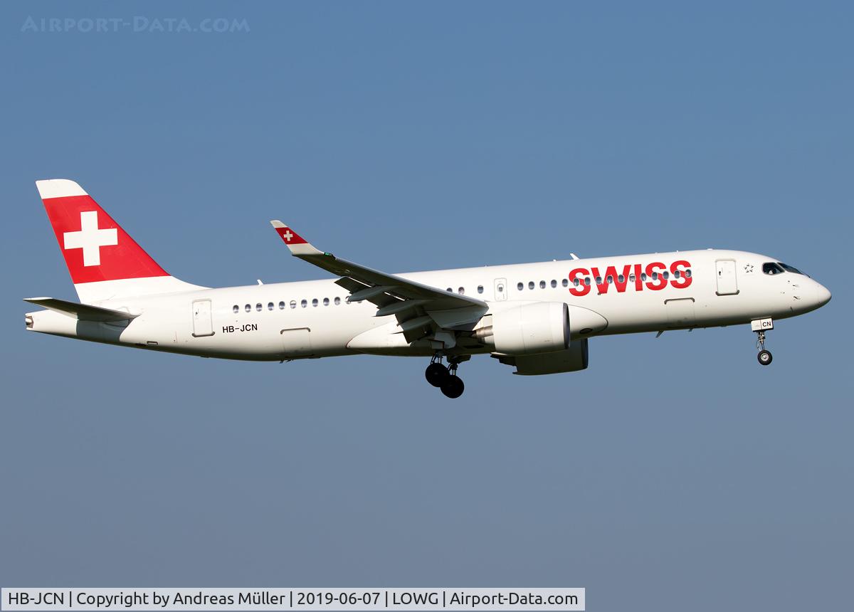 HB-JCN, 2018 Bombardier CSeries CS300 (BD-500-1A11) C/N 55032, Arriving from Zurich.